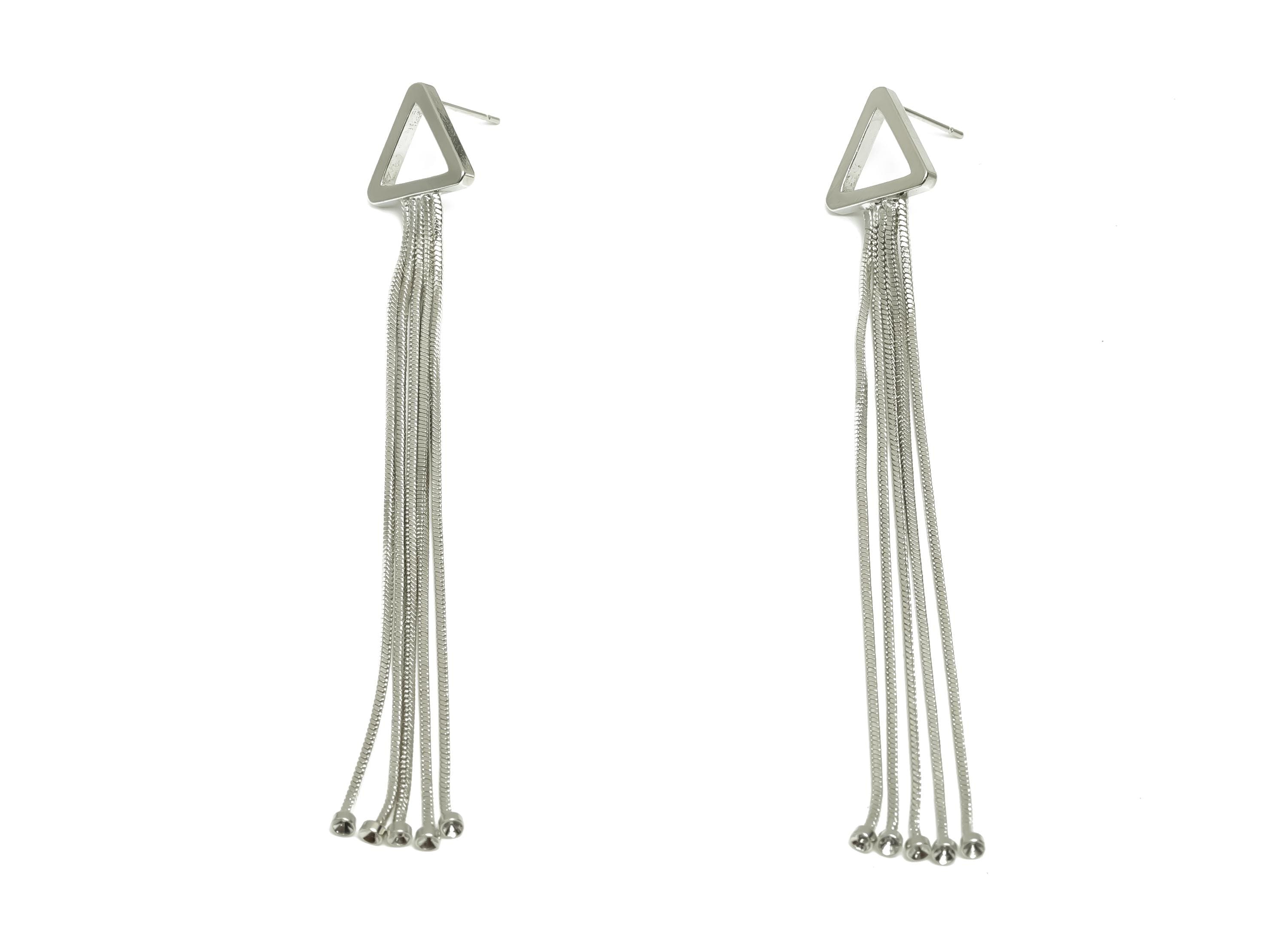 Brass Hoop Dangle Wire Earring Post -  Brass Teardrop C Hoop Earring Post - Drop Hoop Post  - 18K Real White Gold Plating -68x31x1mm-RGP8050 - DOMEDBAZAAR