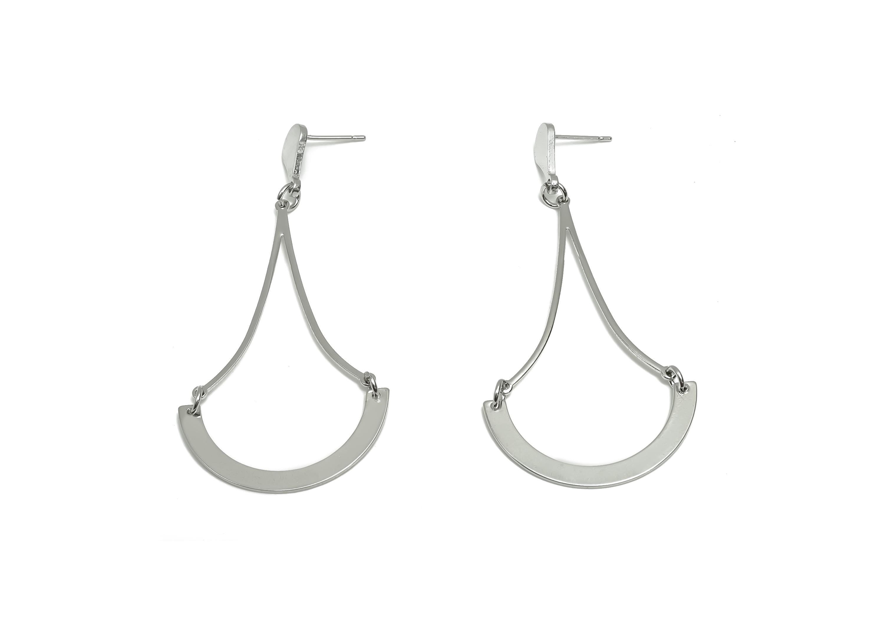 Brass Hoop Dangle Wire Earring Post -  Brass Teardrop C Hoop Earring Post - Dangle Post  - 18K Real White Gold Plating - 68x31x1mm - RGP8064 - DOMEDBAZAAR