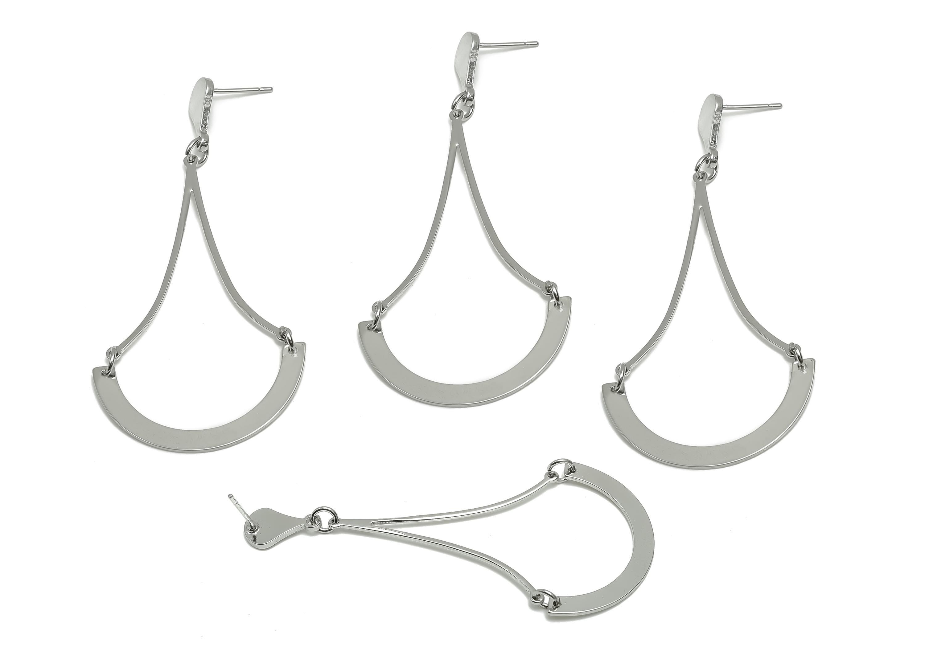 Brass Hoop Dangle Wire Earring Post -  Brass Teardrop C Hoop Earring Post - Dangle Post  - 18K Real White Gold Plating - 68x31x1mm - RGP8064 - DOMEDBAZAAR