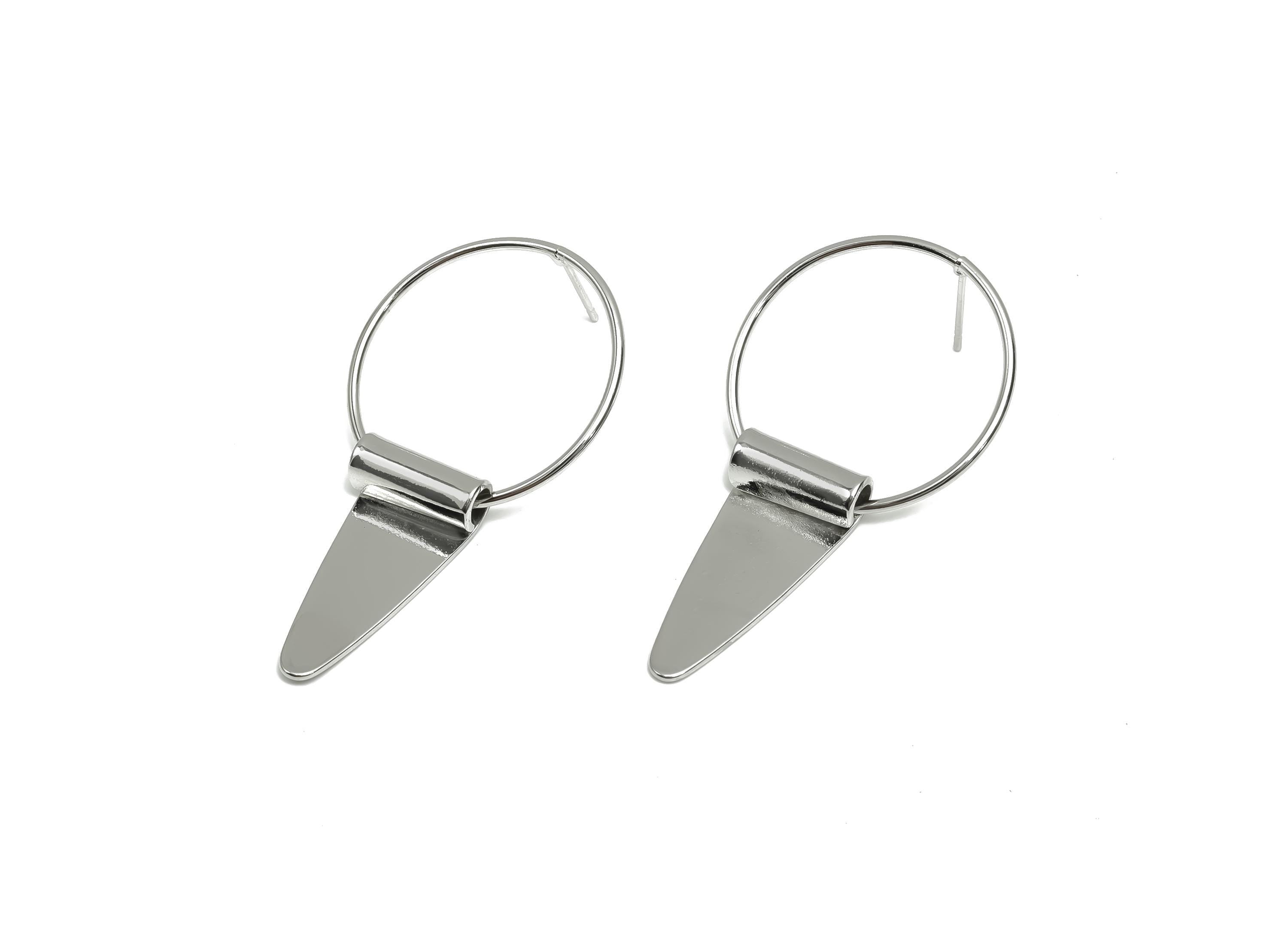 Brass Dangle Earring Post - Brass Triangle Wire Earring Post - Triangle Earring Post - 18K Real White Gold Plating - 49x27x0.73mm - RGP8056 - DOMEDBAZAAR