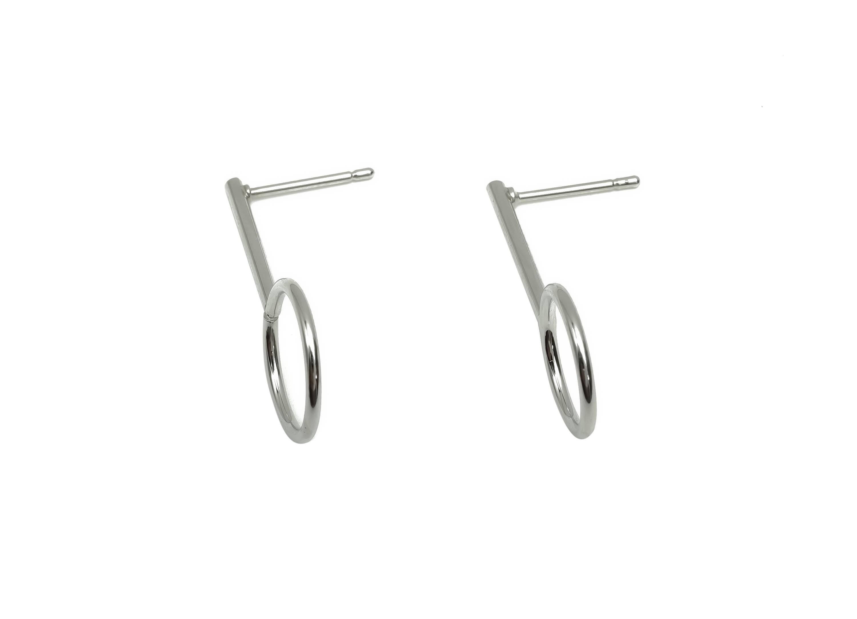 Brass Round Earring Post - Brass Geometry Earring Stud - Brass Stick Wire Earring Post  - 18K Real White Gold Plating - 28x11x1mm - RGP8061 - DOMEDBAZAAR
