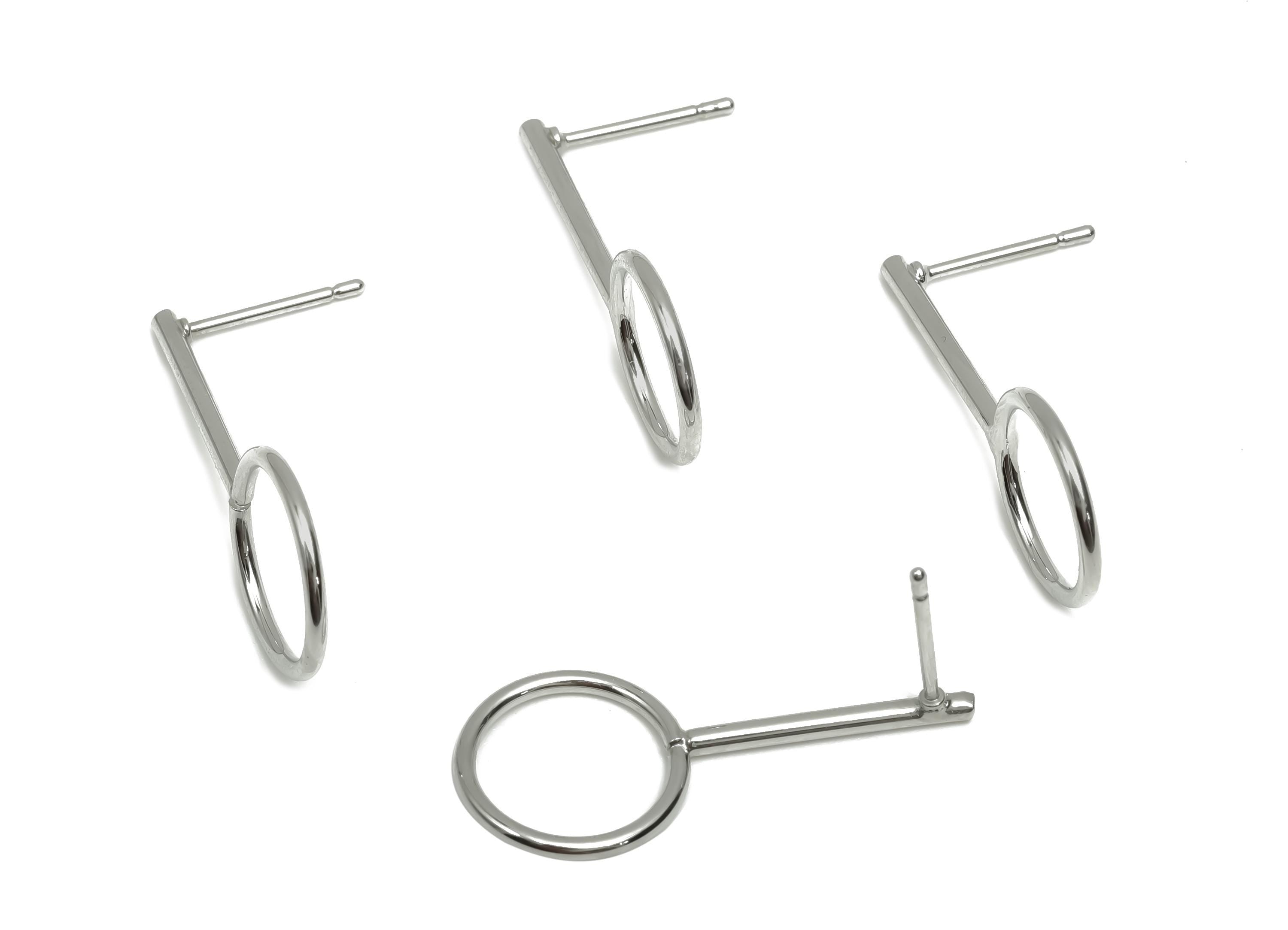 Brass Round Earring Post - Brass Geometry Earring Stud - Brass Stick Wire Earring Post  - 18K Real White Gold Plating - 28x11x1mm - RGP8061 - DOMEDBAZAAR