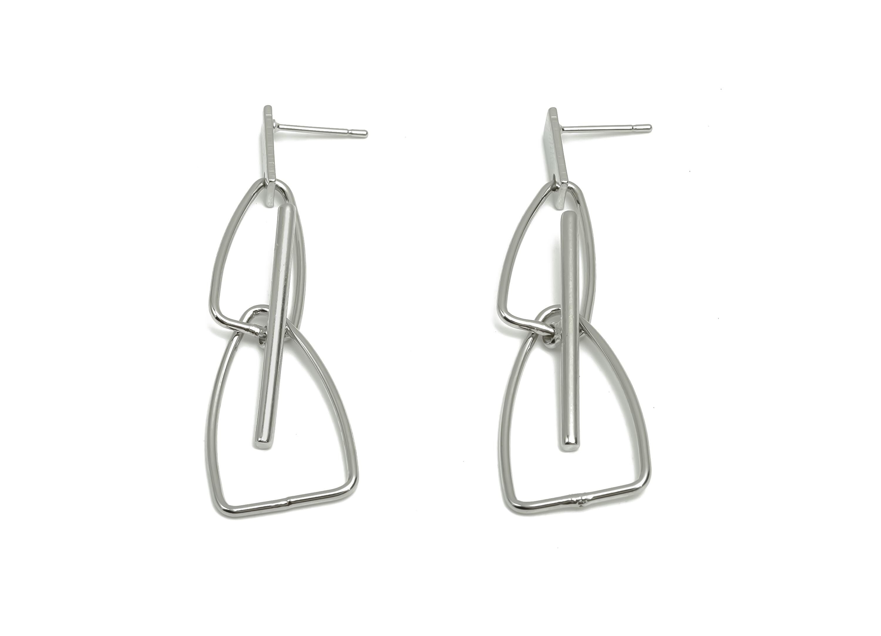Brass Dangle Earring Post - Brass Stick Earring Post - Dangle Irregular Earring Post - 18K Real White Gold Plating - 51x15x1.27mm - RGP8062 - DOMEDBAZAAR