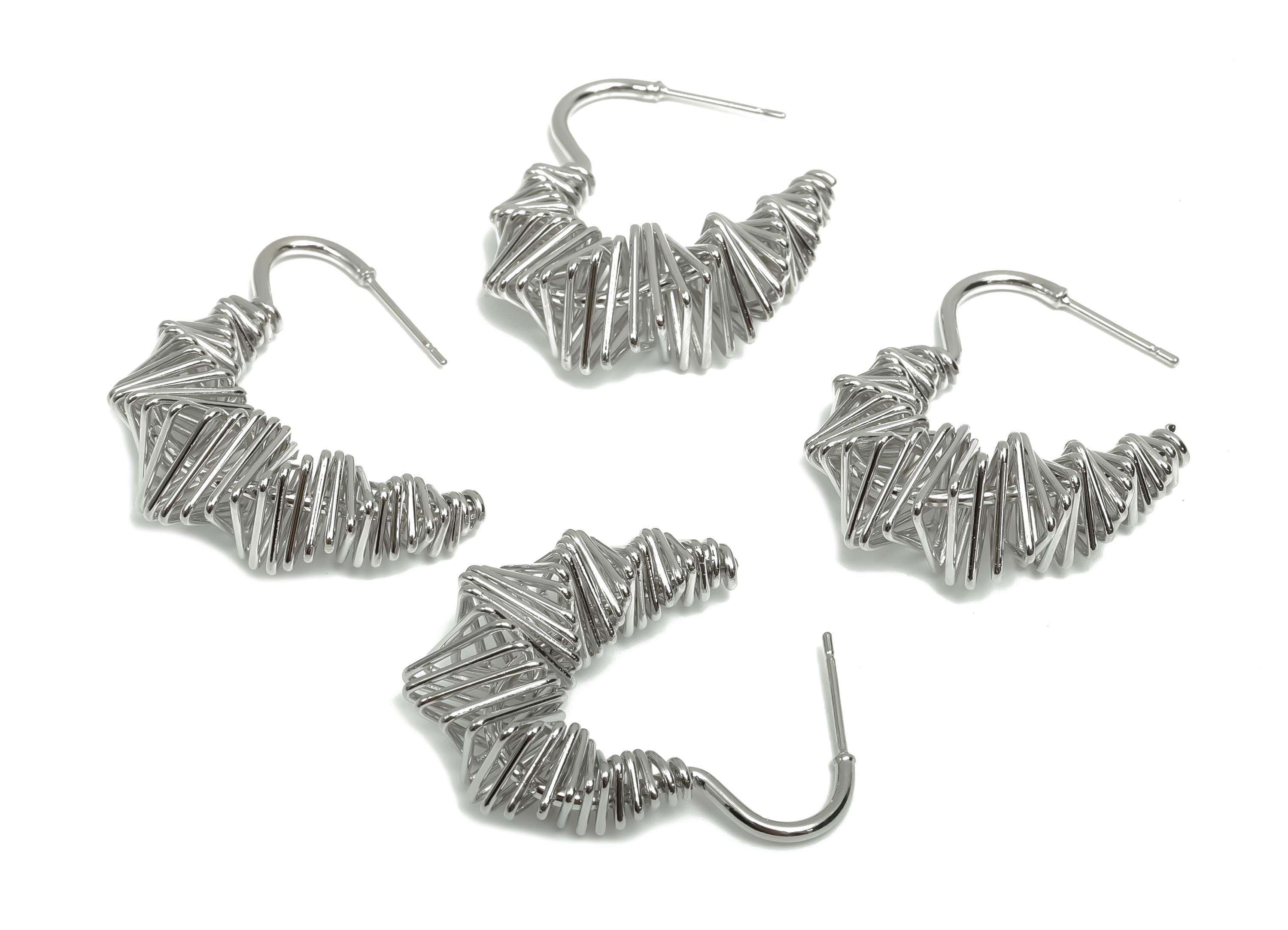 Brass Hoop Earring Post - Heart Hoop Earring Post - Twine Hoop Earring Post - Hoop Earring - 18K Real White Gold Plating - 32x10x1mm-RGP8060 - DOMEDBAZAAR