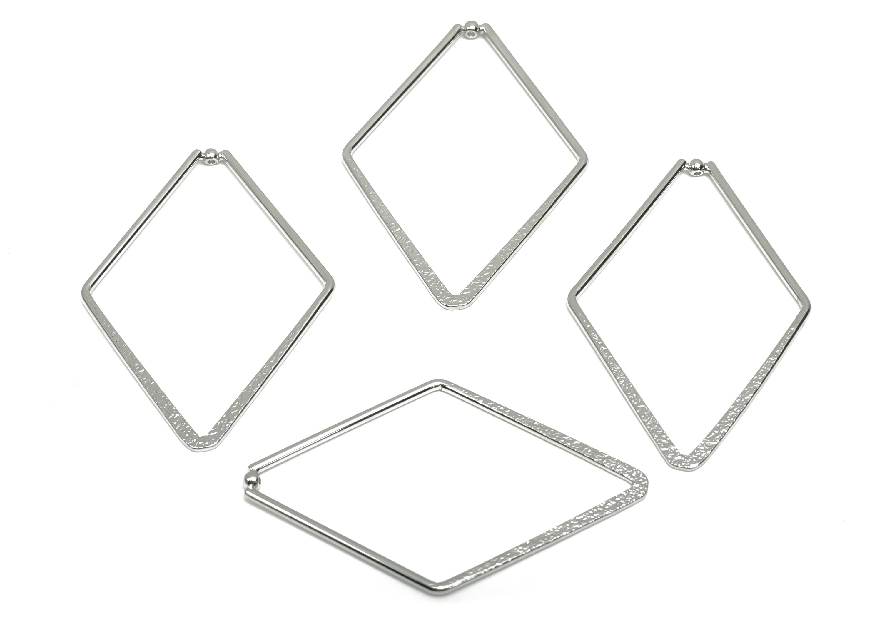 Brass Diamond Earring Charm - Brass Textured Rhombic Earring Charm - Geometry Pendant - 18K Real White Gold Plating - 52x34x1.3mm - RGP8086 - DOMEDBAZAAR