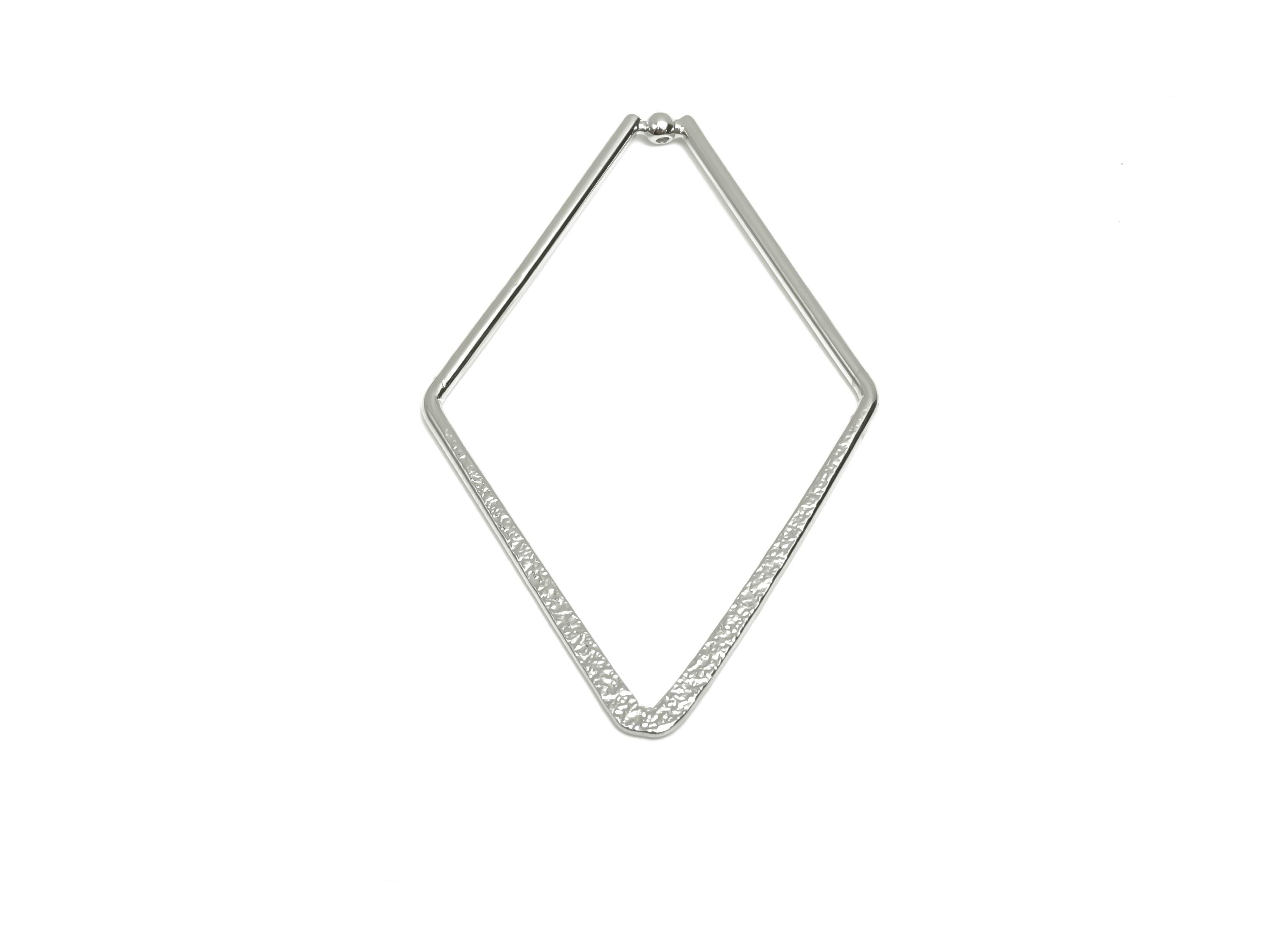 Brass Diamond Earring Charm - Brass Textured Rhombic Earring Charm - Geometry Pendant - 18K Real White Gold Plating - 52x34x1.3mm - RGP8086 - DOMEDBAZAAR