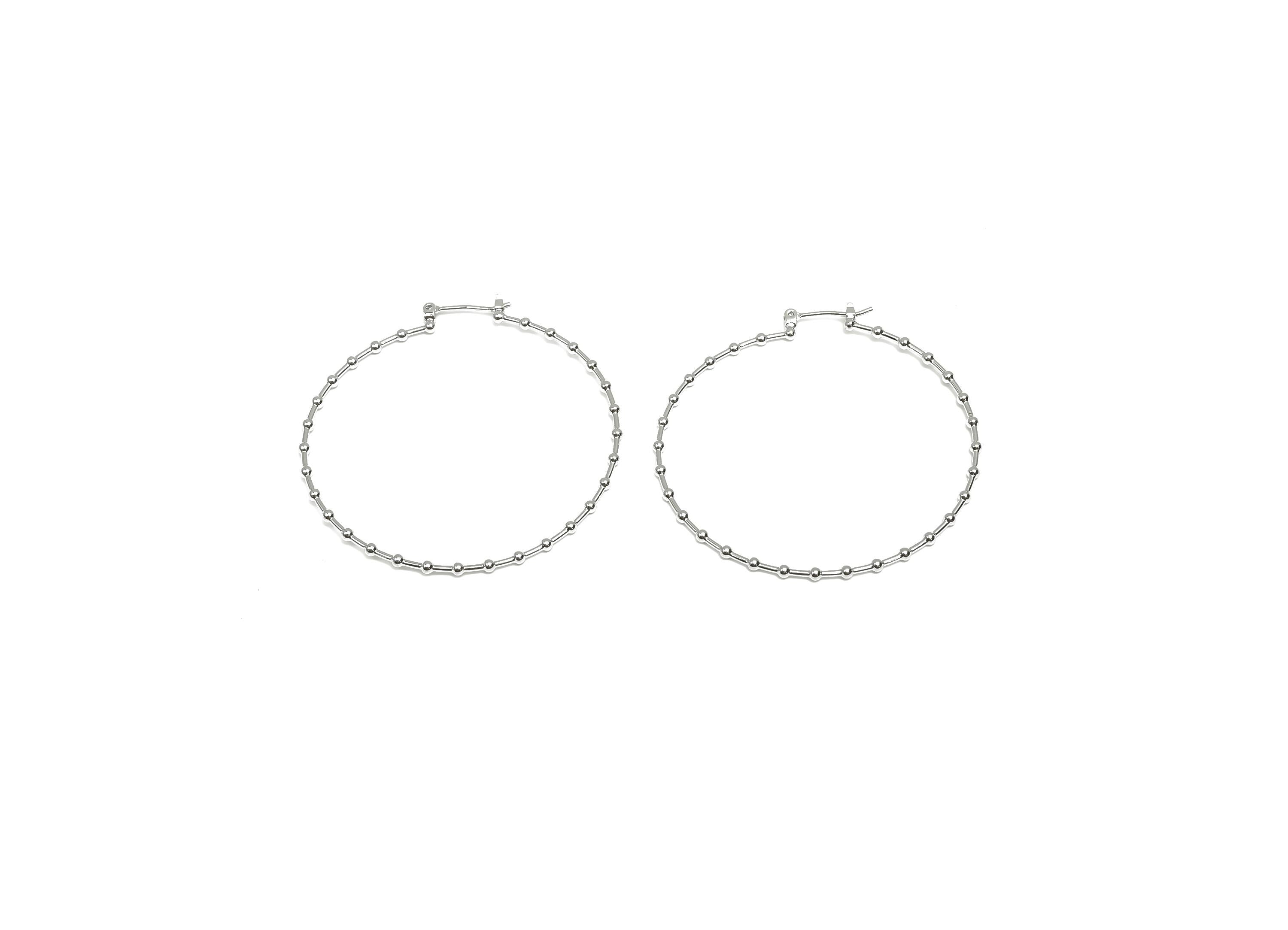 Brass Bead Hoop Earring - Brass Round Hinged Back Earring - Brass Hinged Back Earring - 18K Real White Gold Plating - 50x49x1.8mm - RGP8080 - DOMEDBAZAAR