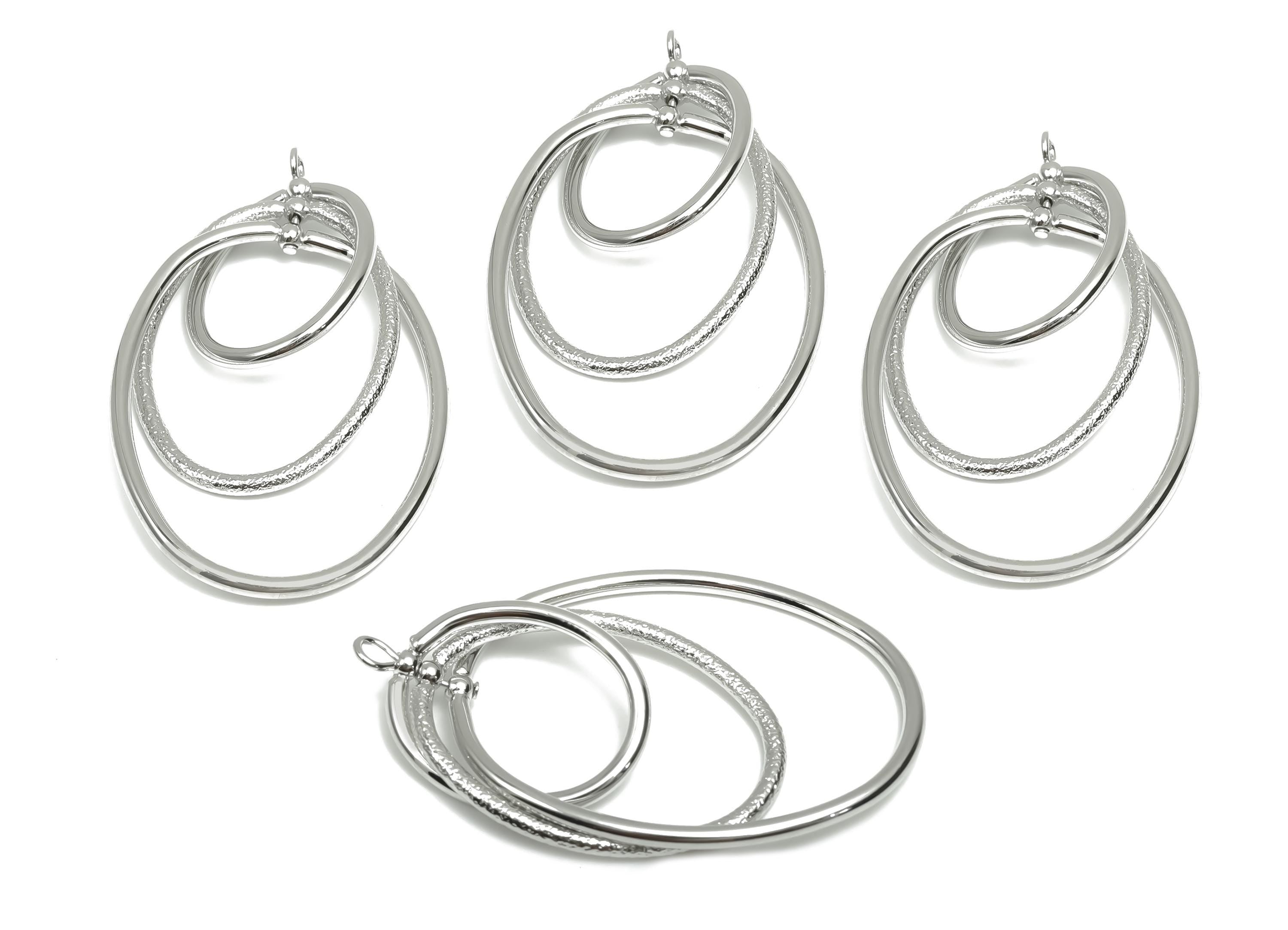 Brass Oval Earring Charm - Brass Textured Earring Charm - Interlock Dangle Earring Charm - 18K Real White Gold Plating - 45x28x1mm - RGP8076 - DOMEDBAZAAR