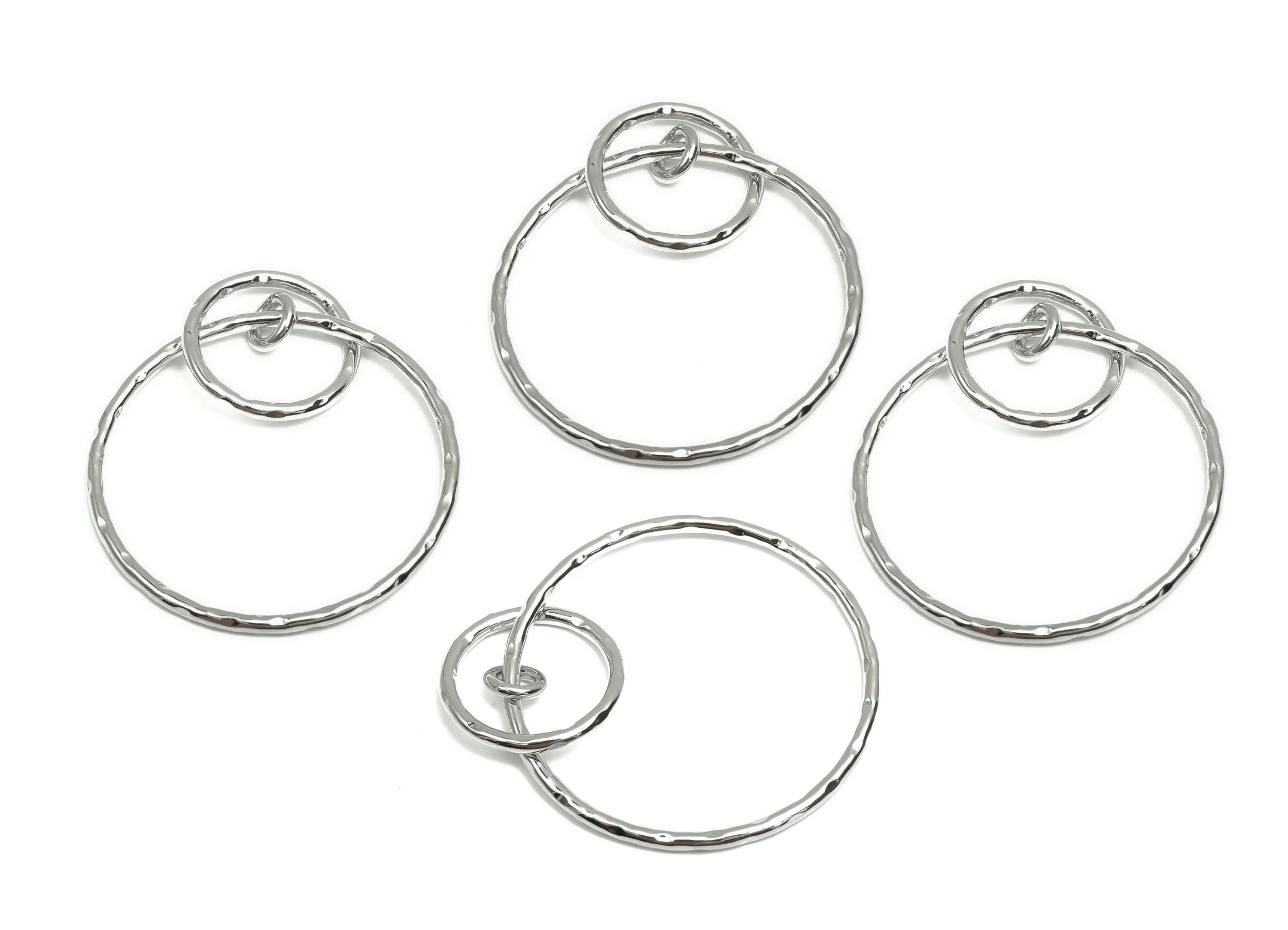 Brass Circle Earring Charm - Brass Textured Earring Charm - Interlock Dangle Earring Charm - 18K Real White Gold Plating - 56x40x1mm-RGP8089 - DOMEDBAZAAR