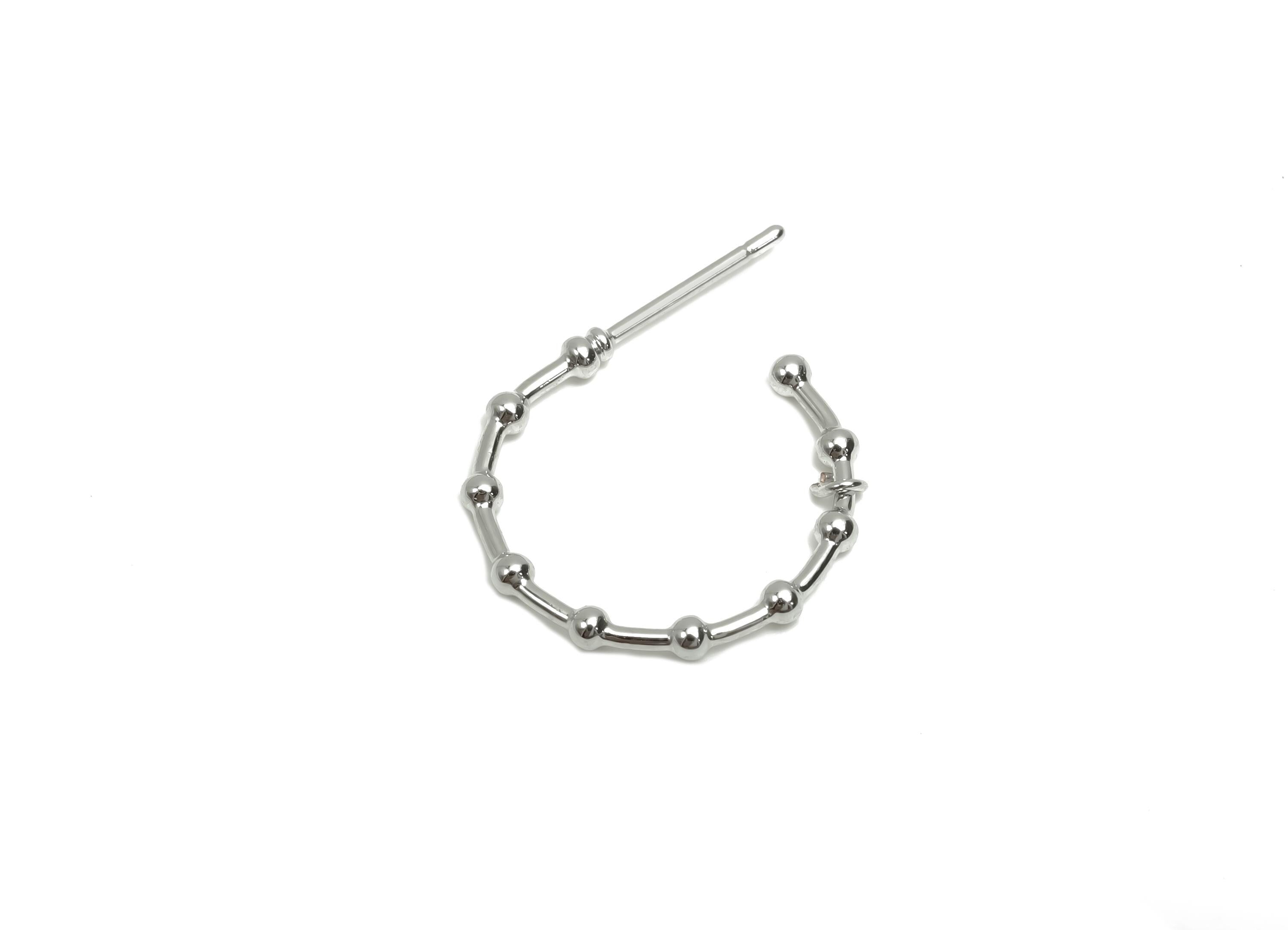 Brass Hoop Earring Stud - Brass Open Hoop Earring Post - Beaded Hoop Earring Post - 18K Real White Gold Plating - 24x18x1.83mm - RGP7862 - DOMEDBAZAAR