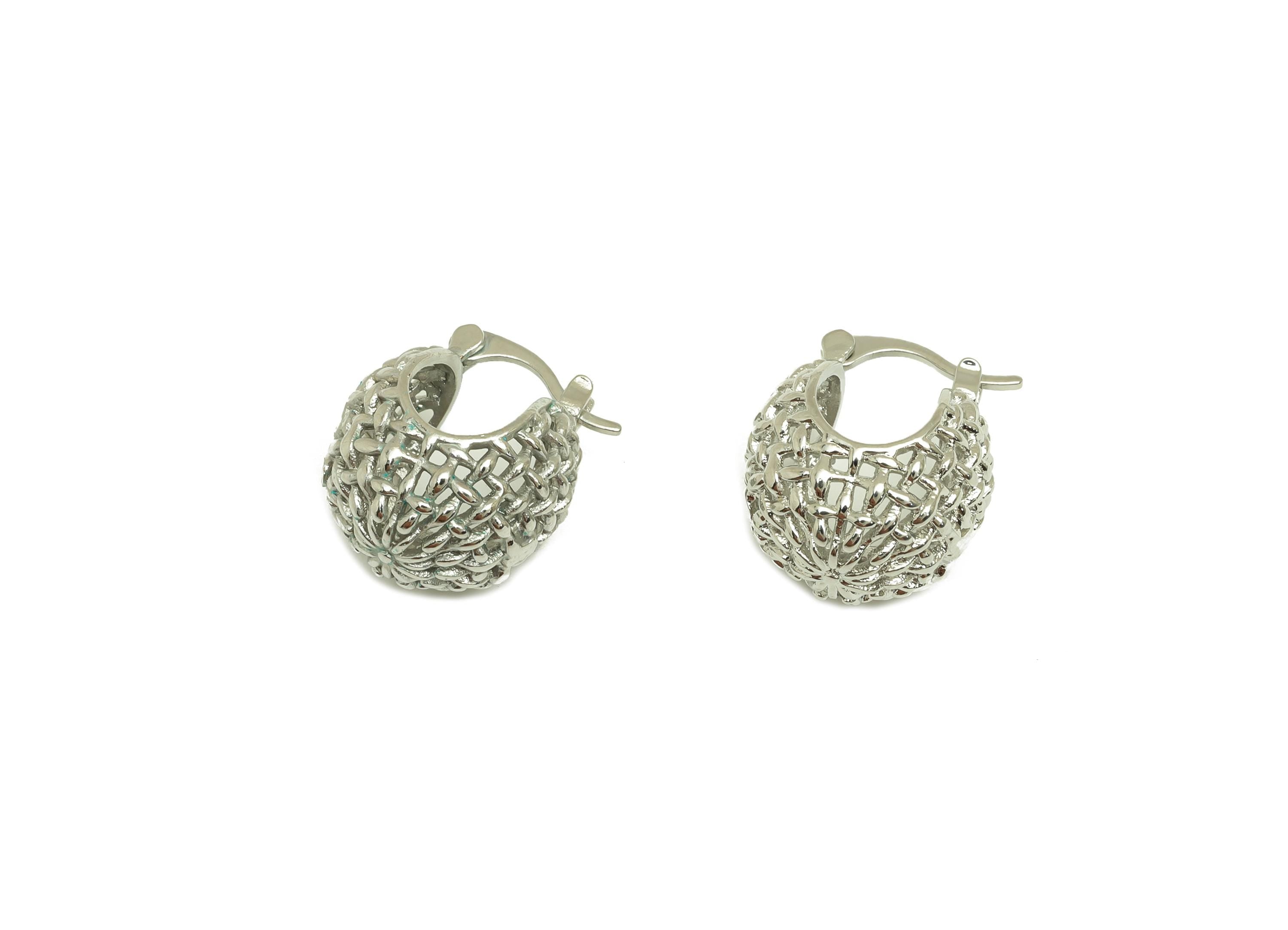 Brass Mesh Hoop Earring - Brass Basket Mesh Back Earring - Wire Hinged Back Hoop Earring - 18K Real White Gold Plating - 17x16x14mm -RGP7767 - DOMEDBAZAAR