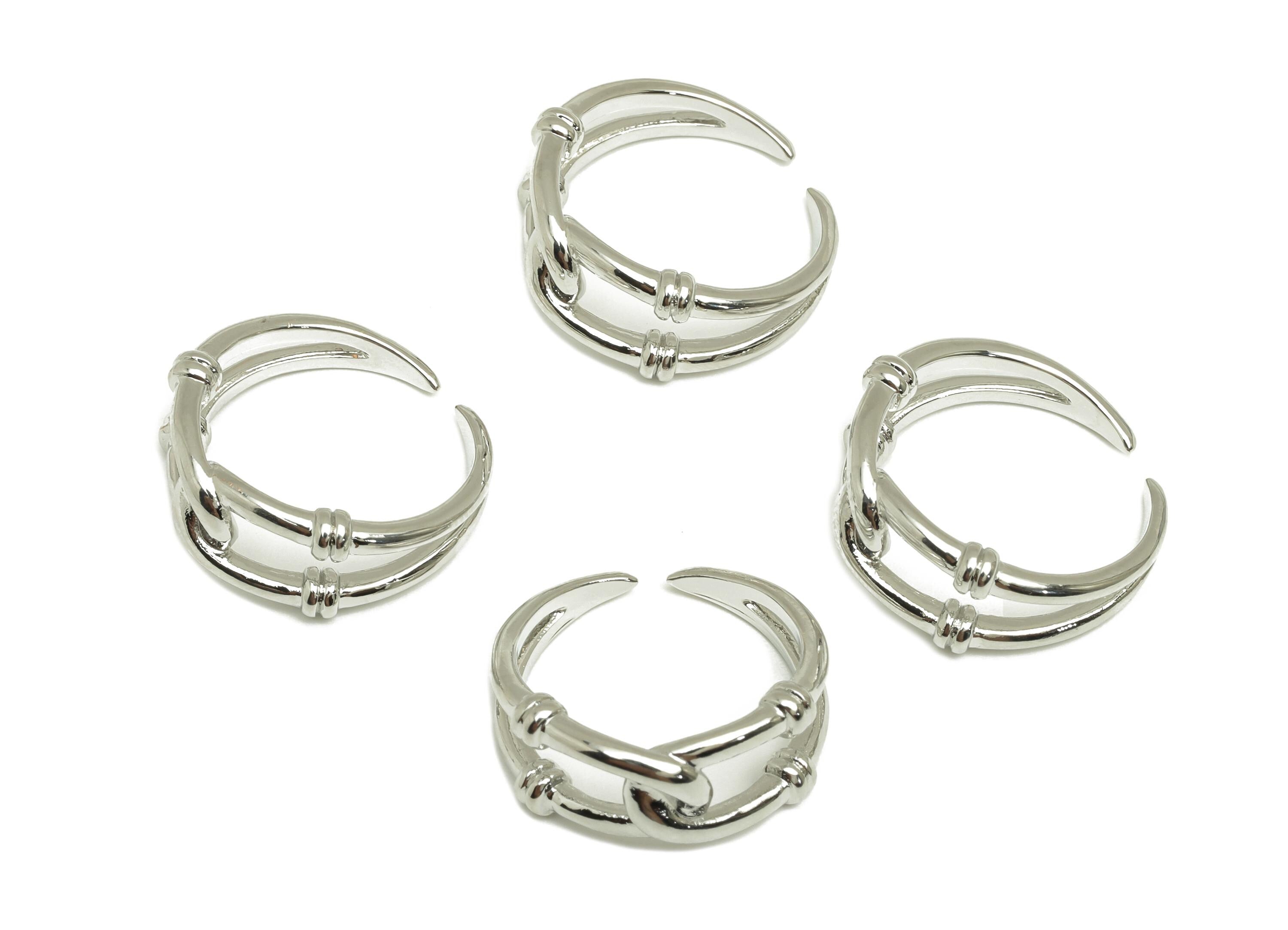 Brass Textured Cross Ring - Brass Ring Settings - Adjustable Rings - Open Hoop Cross Ring - 18K Real White Gold Plating - 20x20x8mm -RGP7770 - DOMEDBAZAAR
