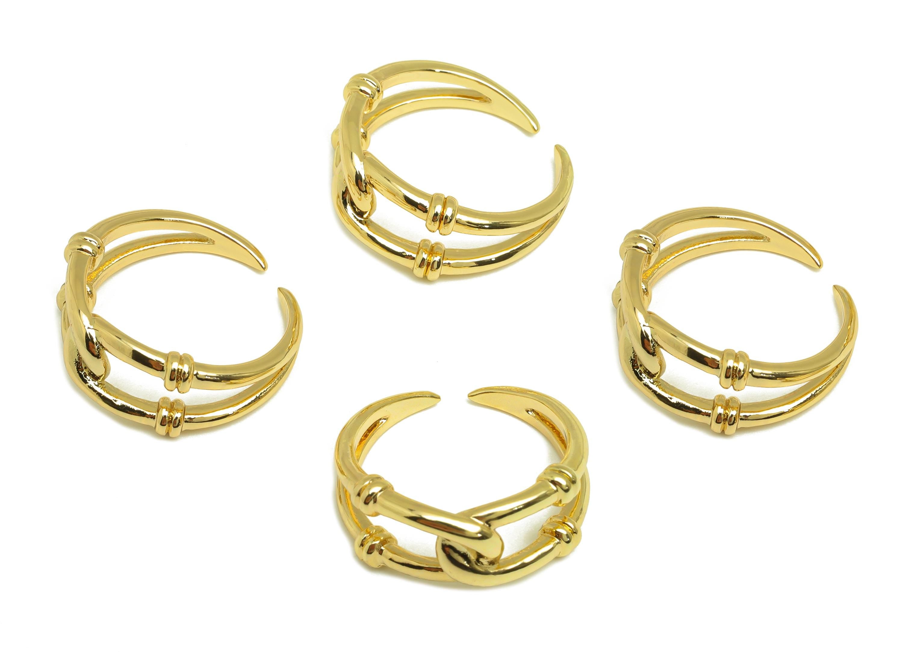 Brass Textured Cross Ring - Brass Ring Settings - Adjustable Rings - Open Hoop Cross Ring - 18K Real Gold Plating - 20x20x8mm - RGP7759 - DOMEDBAZAAR