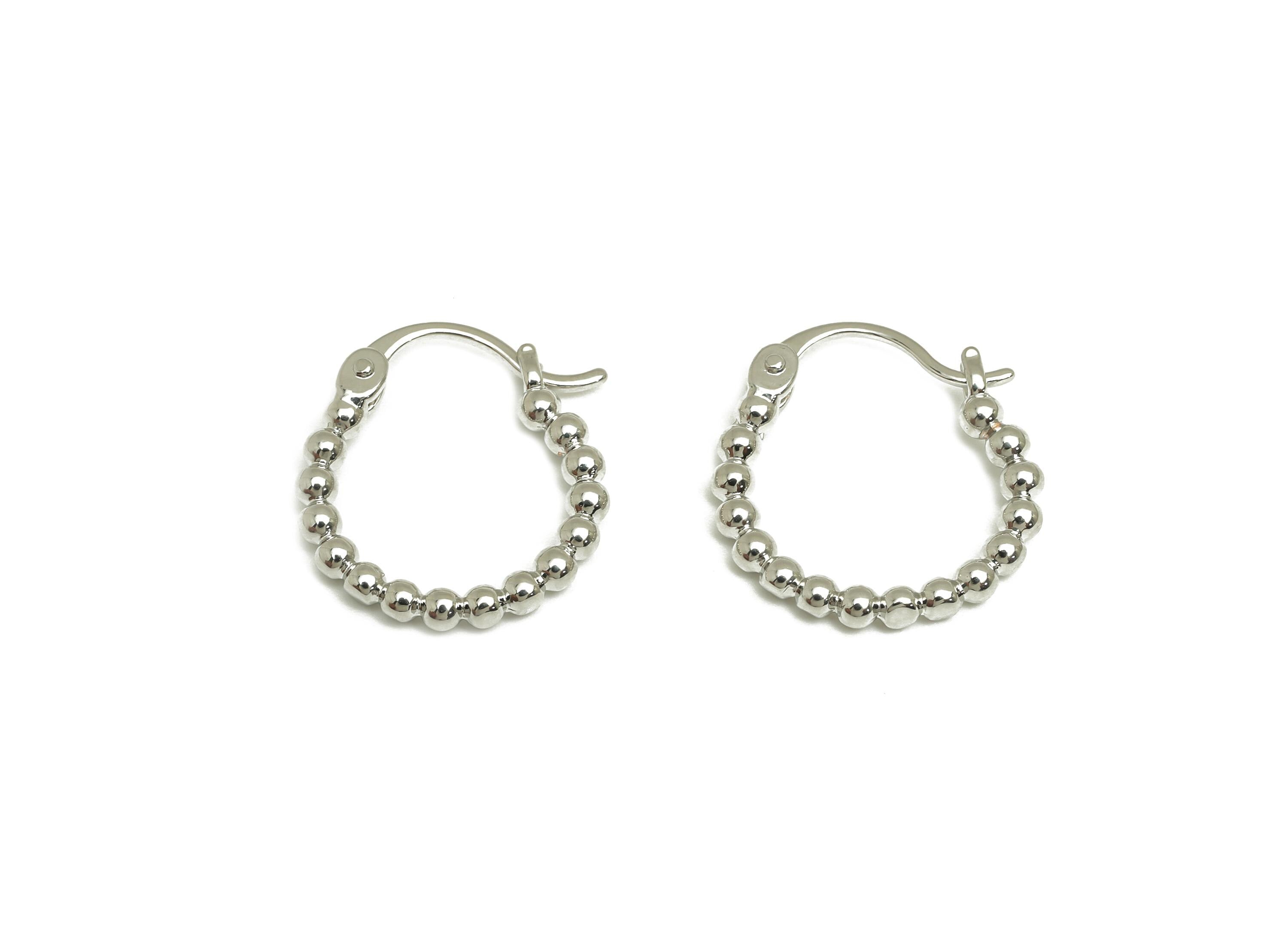 Brass Beaded Hoop Earring - Brass Bead Back Earring - Brass Hinged Back Hoop Earring - 18K Real White Gold Plating - 19x17x2.45mm - RGP7771 - DOMEDBAZAAR