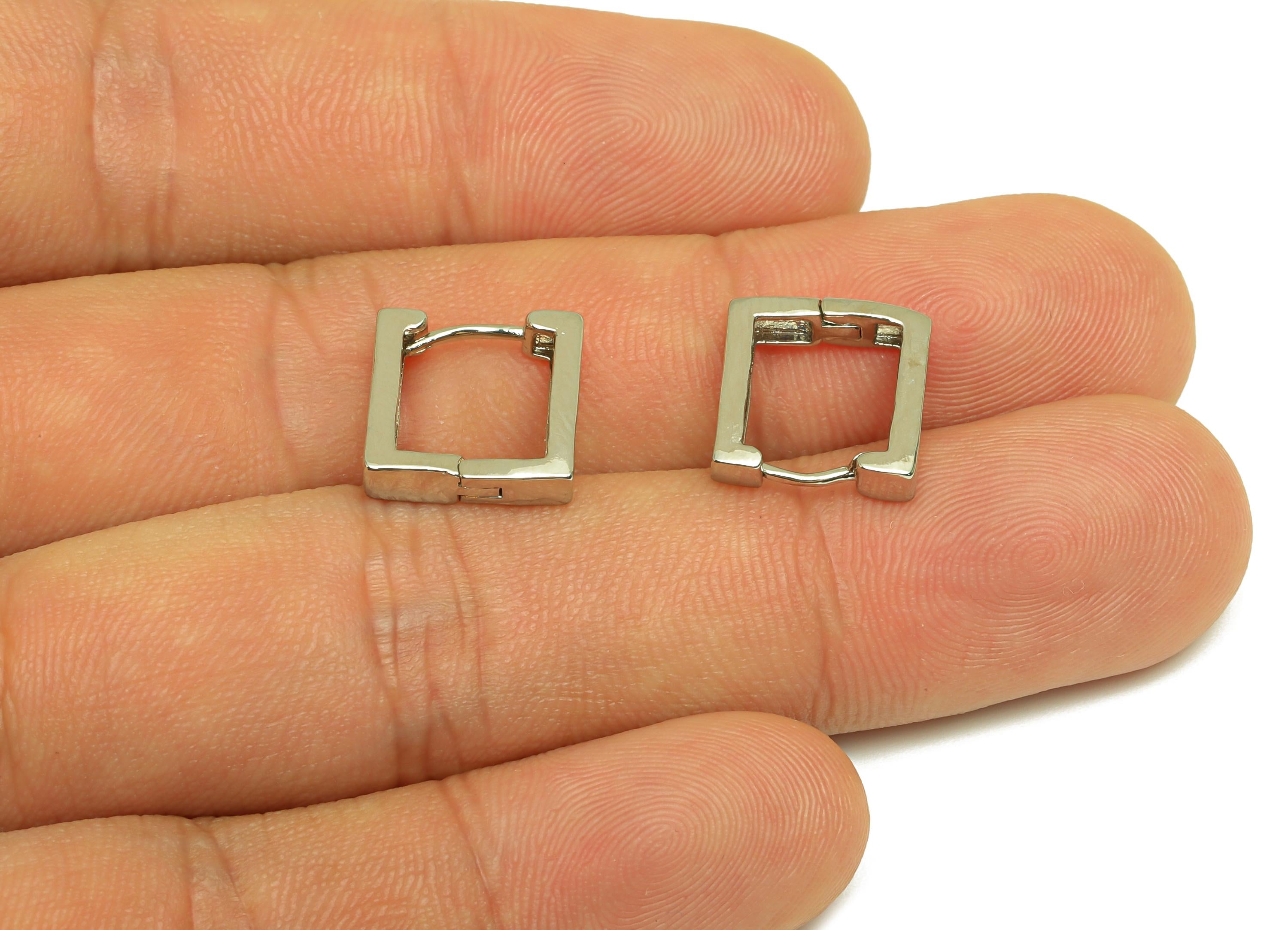 Brass Square Hoop Earring - Brass Huggie Hoop Earring - Brass Geometry Hoop Clasp Earring - 18K Real White Gold Plating - 12x12x3mm -RGP7783 - DOMEDBAZAAR