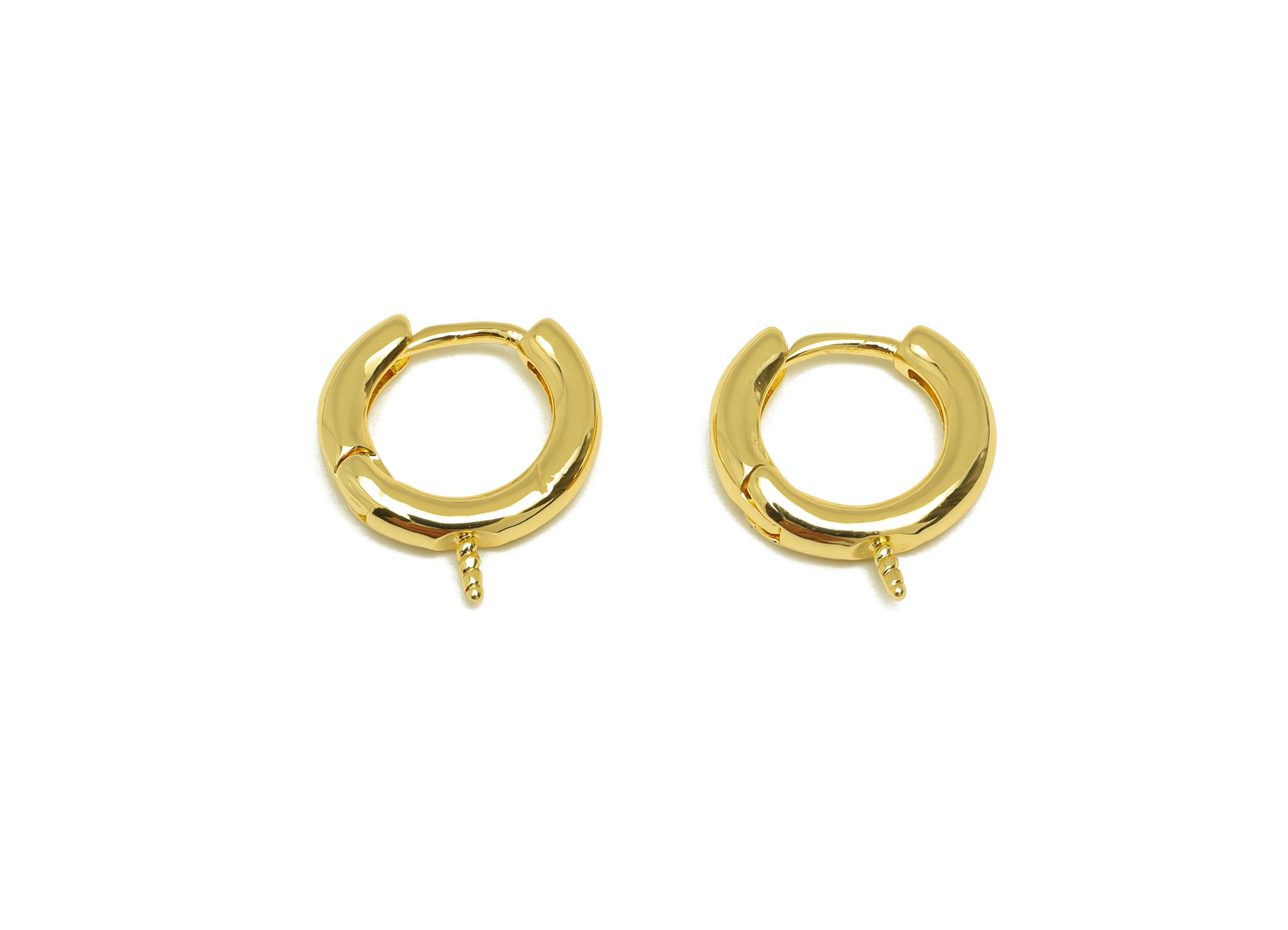 Brass Round Hoop Earring - Brass Huggie Hoop Earring - Geometry Clasp Earring For Pearl - 18K Real Gold Plating - 15x13x2mm - RGP7787 - DOMEDBAZAAR