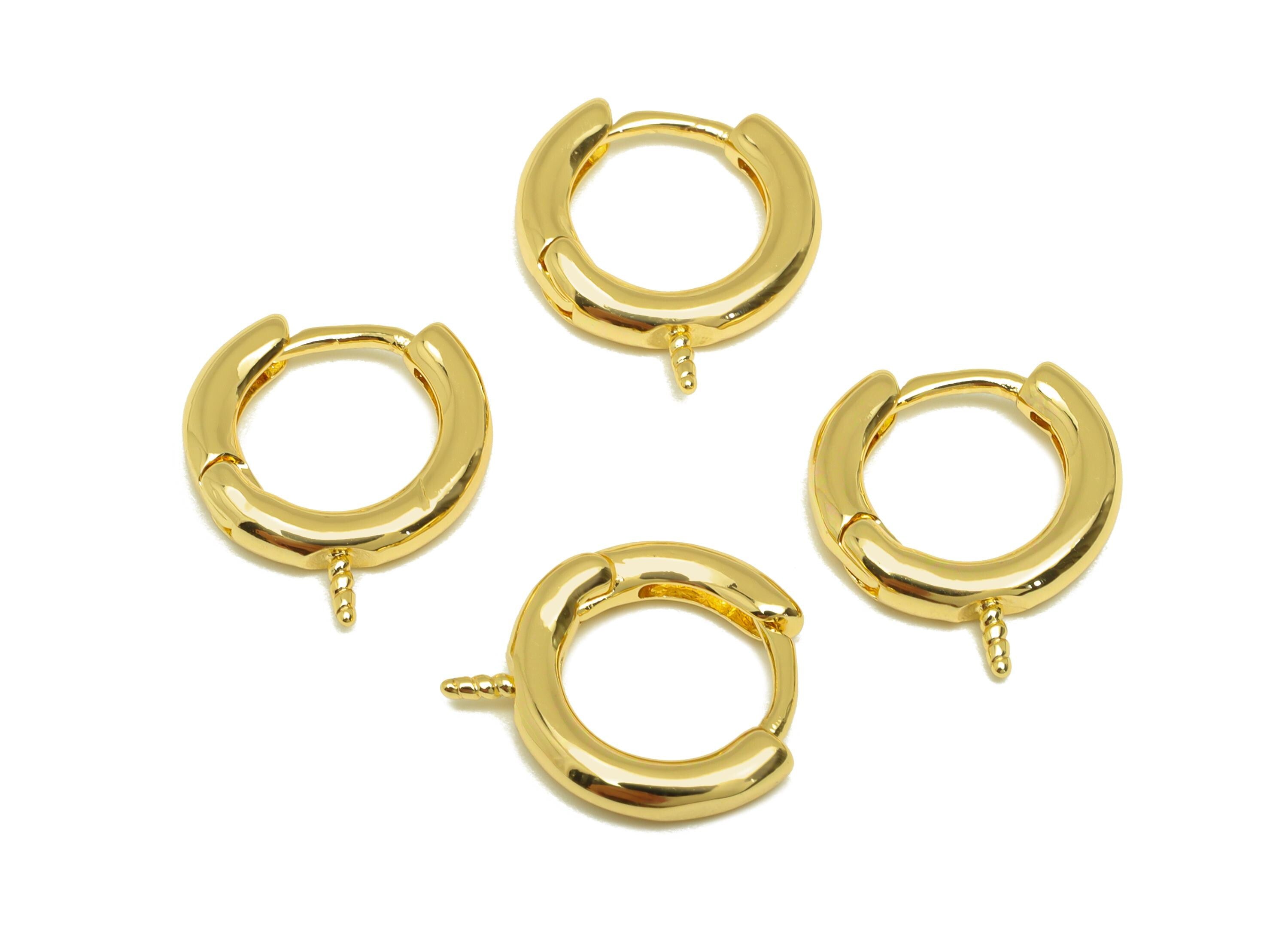 Brass Round Hoop Earring - Brass Huggie Hoop Earring - Geometry Clasp Earring For Pearl - 18K Real Gold Plating - 15x13x2mm - RGP7787 - DOMEDBAZAAR