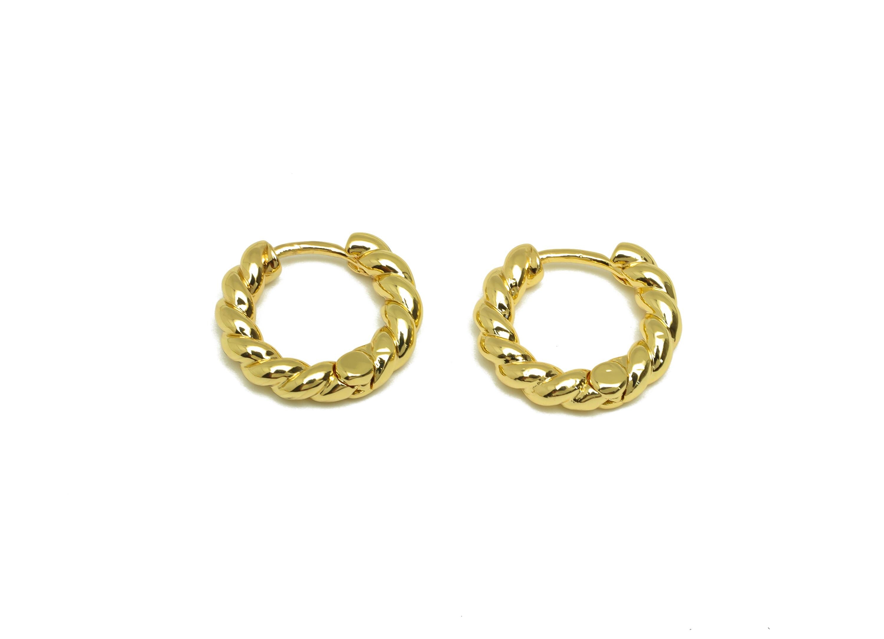 16mm Hoop Earring - Brass Twisted Huggie Earring Clasp - Brass Clasp Earring - Rope Hoop Earring - 18K Real Gold Plating - 16x15x3mm-RGP7792 - DOMEDBAZAAR