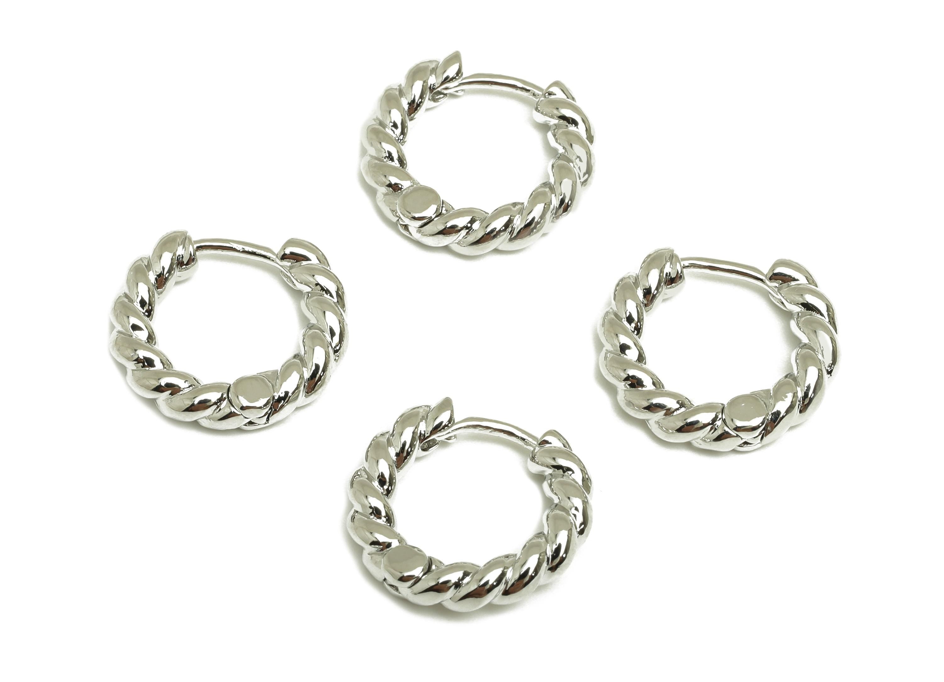 16mm Hoop Earring - Brass Twisted Huggie Earring Clasp - Brass Rope Hoop Clasp Earring - 18K Real White Gold Plating - 16x15x3mm - RGP7781 - DOMEDBAZAAR