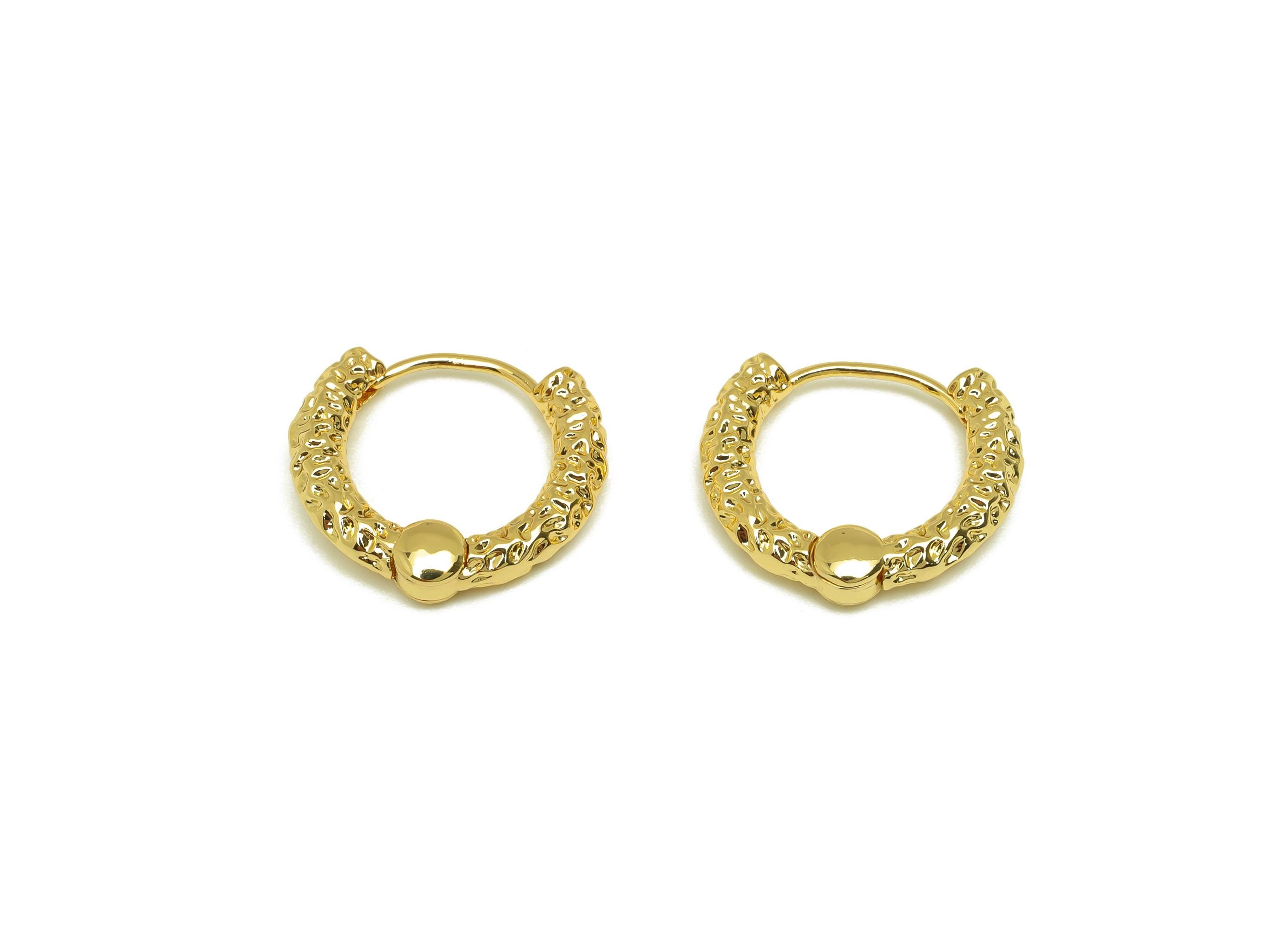 Brass Hoop Earring - Brass Textured Huggie Earring Clasp - Brass Clasp Hoop Earring - 18K Real Gold Plating - 17x15x2.9mm - RGP7792 - DOMEDBAZAAR