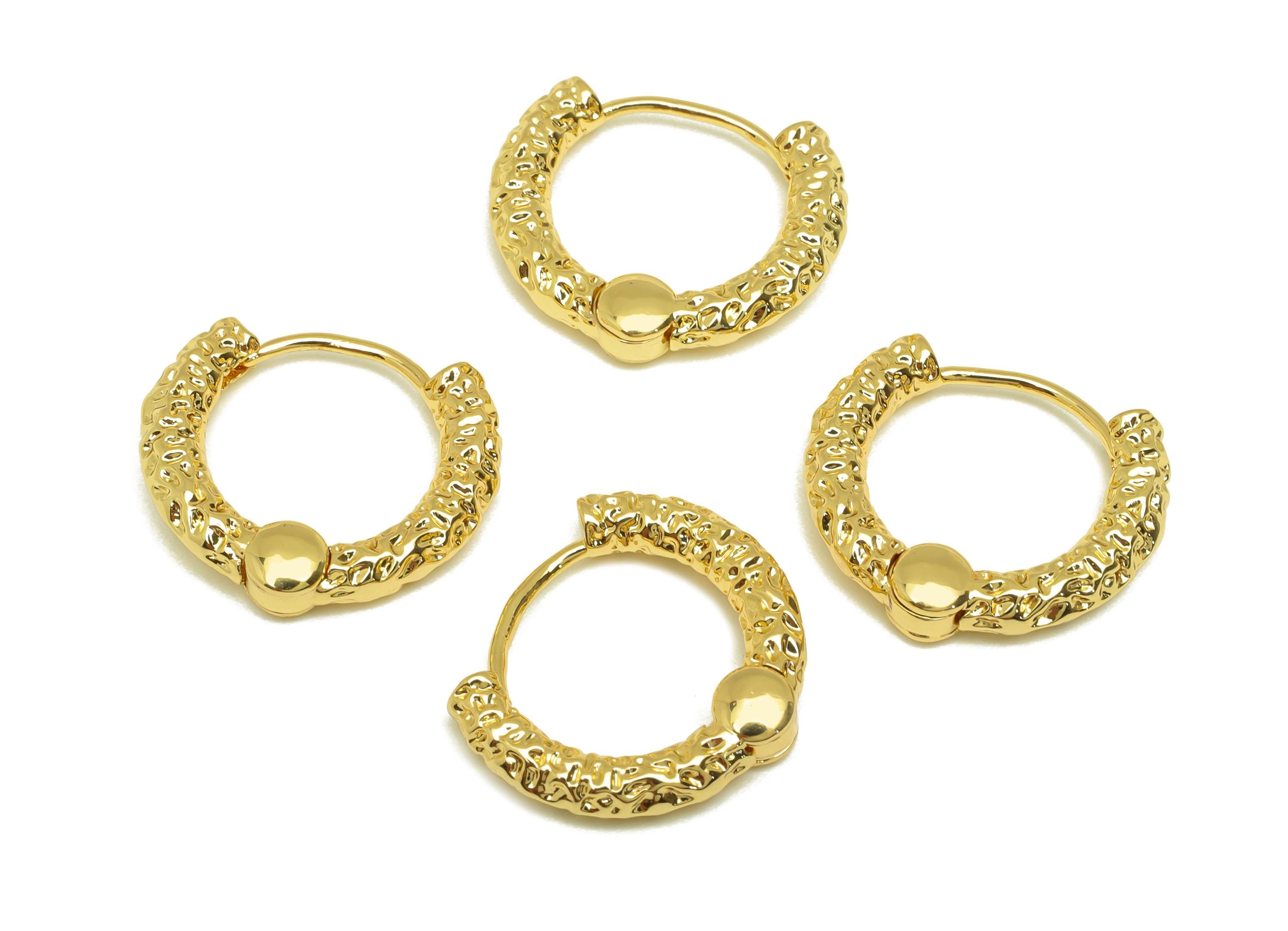 Brass Hoop Earring - Brass Textured Huggie Earring Clasp - Brass Clasp Hoop Earring - 18K Real Gold Plating - 17x15x2.9mm - RGP7792 - DOMEDBAZAAR