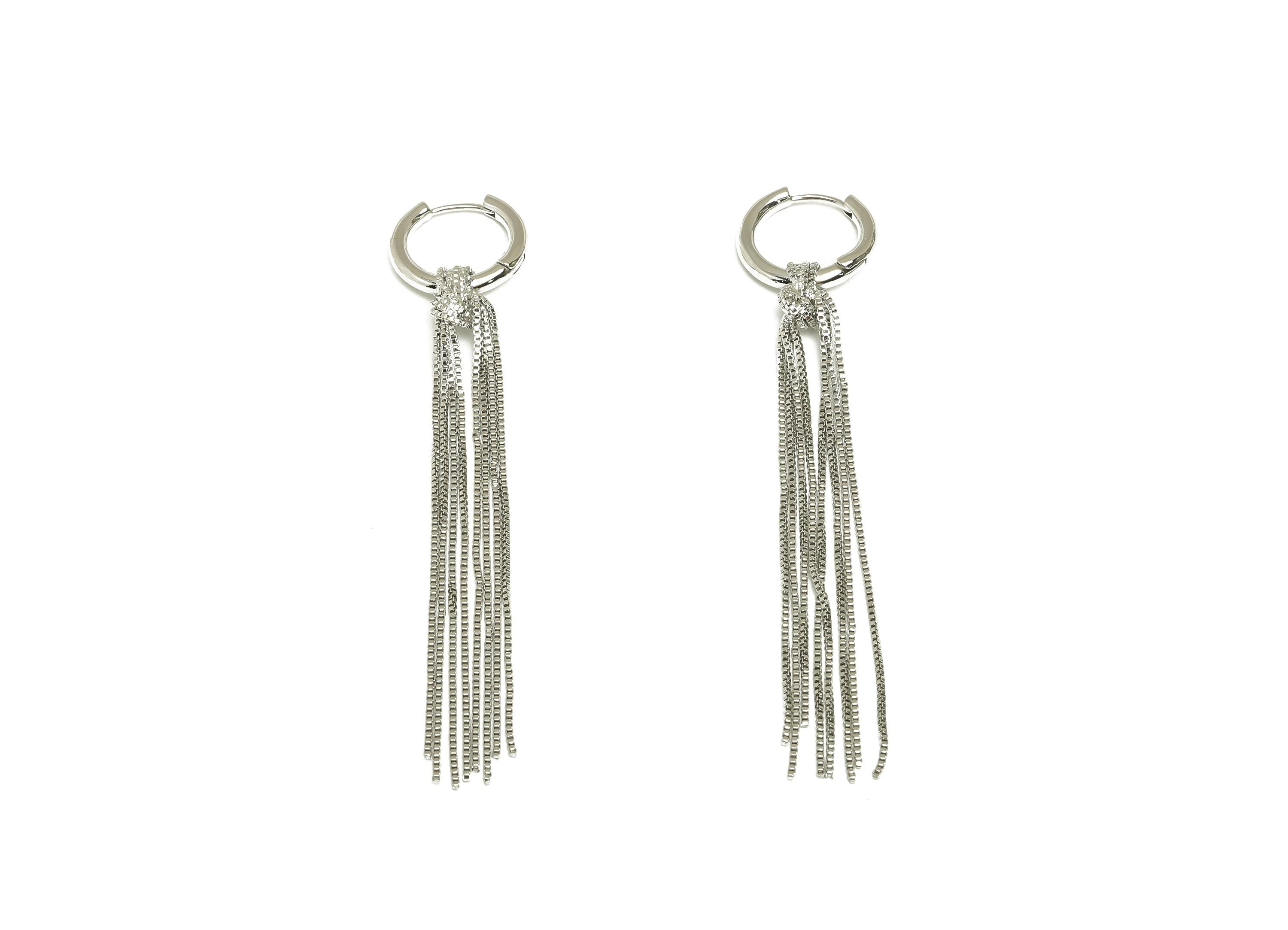 Tassel Huggie Hoop Earring - Brass Round Long Tassel Chain Ear - White Chian Tassel Earring - 18K Real Gold Plated - 80x16.8x2.6mm - RGP7628 - DOMEDBAZAAR