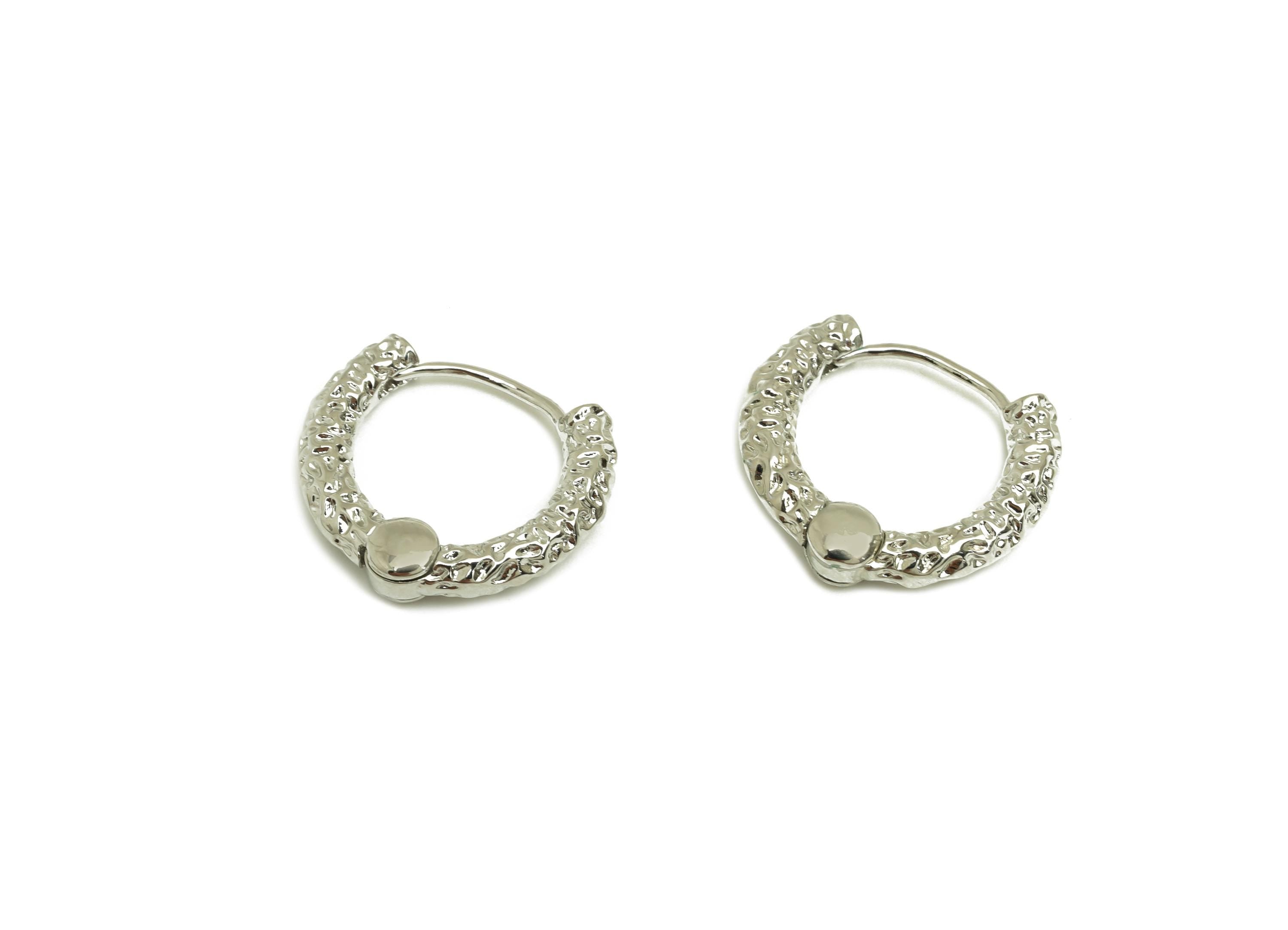 Brass Hoop Earring - Brass Textured Huggie Earring Clasp - Brass Clasp Hoop Earring - 18K Real Gold White Plating - 17x15x2.9mm - RGP7773 - DOMEDBAZAAR