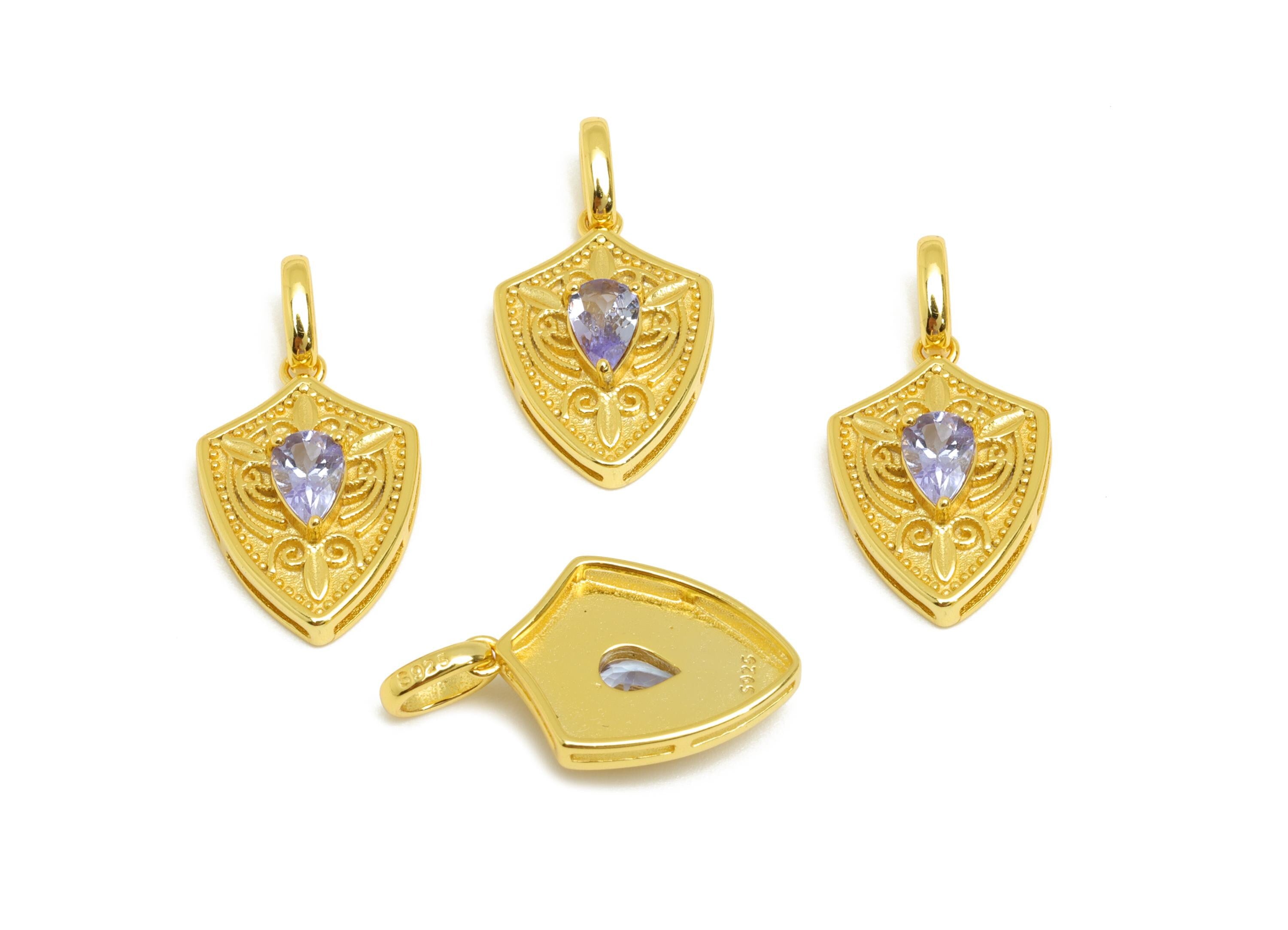 Tanzanite Natural Stone Pendant - Silver Gemstone Shield Earring Charm - Crystal Pendant - 18K Real Gold Plating -23.28x12.45x5.09mm-RGP7630 - DOMEDBAZAAR