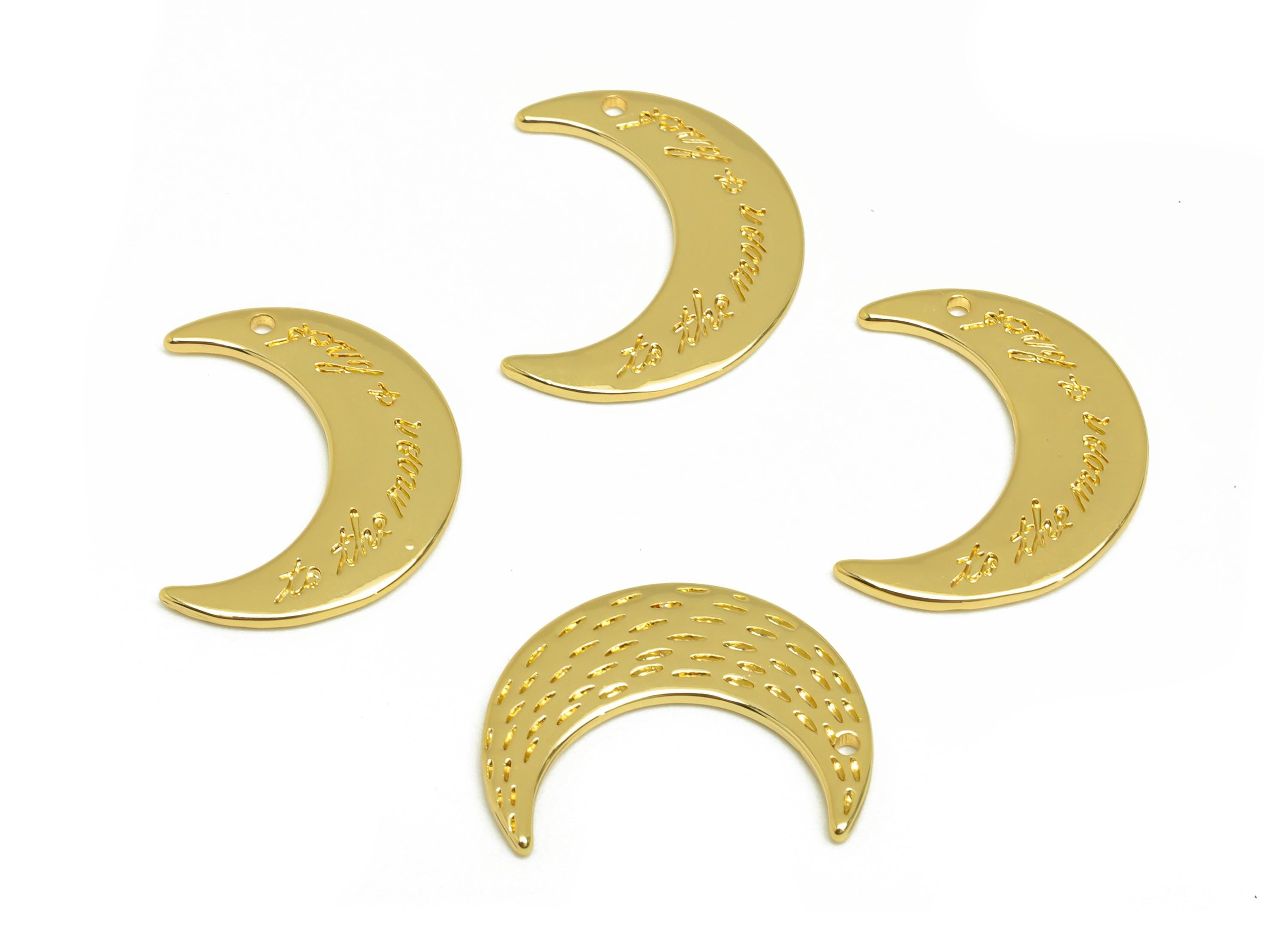 Brass Crescent Charm - Gold Textured Moon Pendant - Moon Earring Charm - 18K Real Gold Plated - Jewelry Supplies -18.96x15.07x1.26mm-RGP7633 - DOMEDBAZAAR