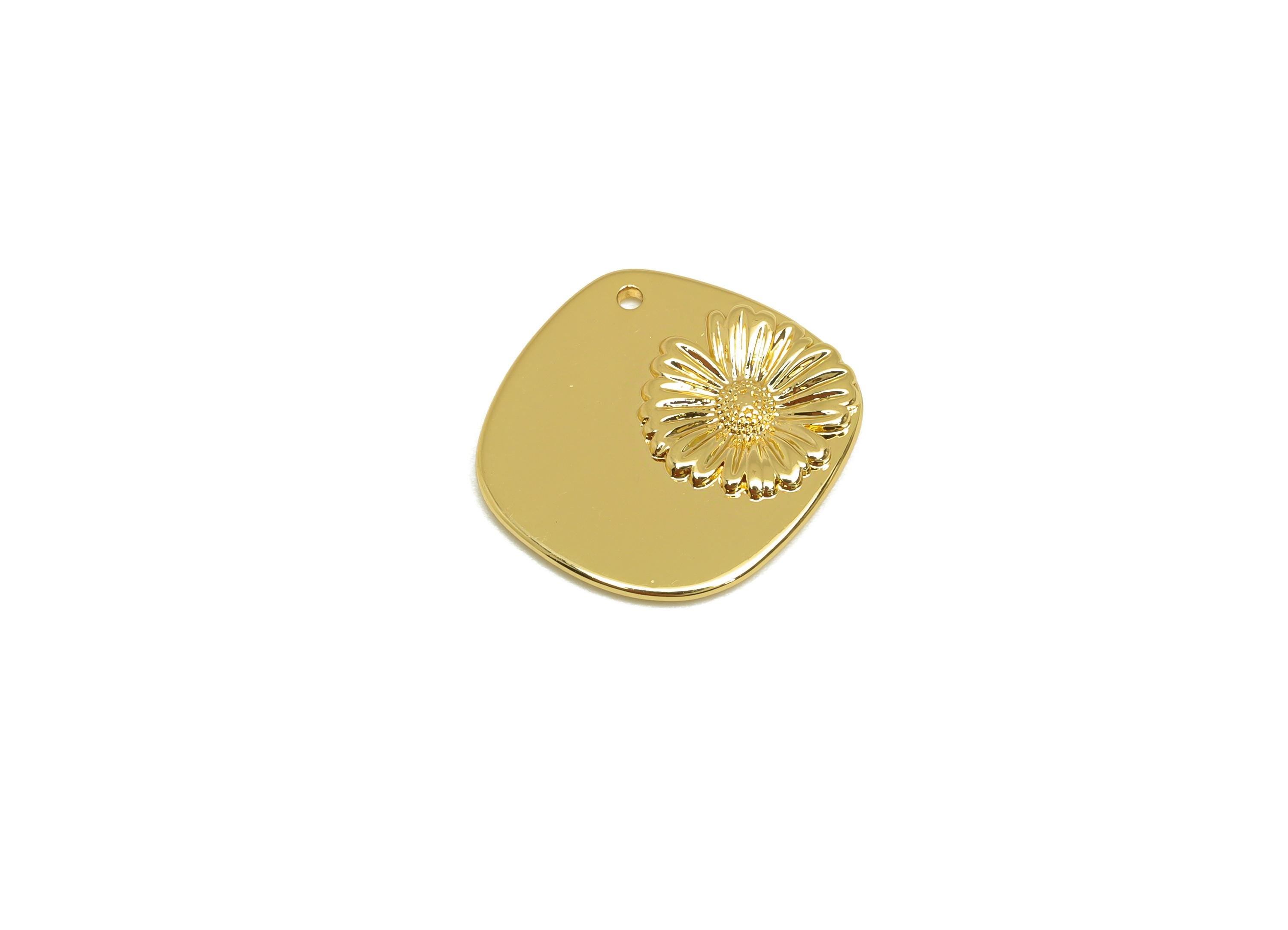 Brass Square Daisy Charm - Textured Flower Earring Charm - Gold Daisy Pendant - For Necklace - 18k Real Gold Plated -17.68x16.98x2mm-RGP7634 - DOMEDBAZAAR