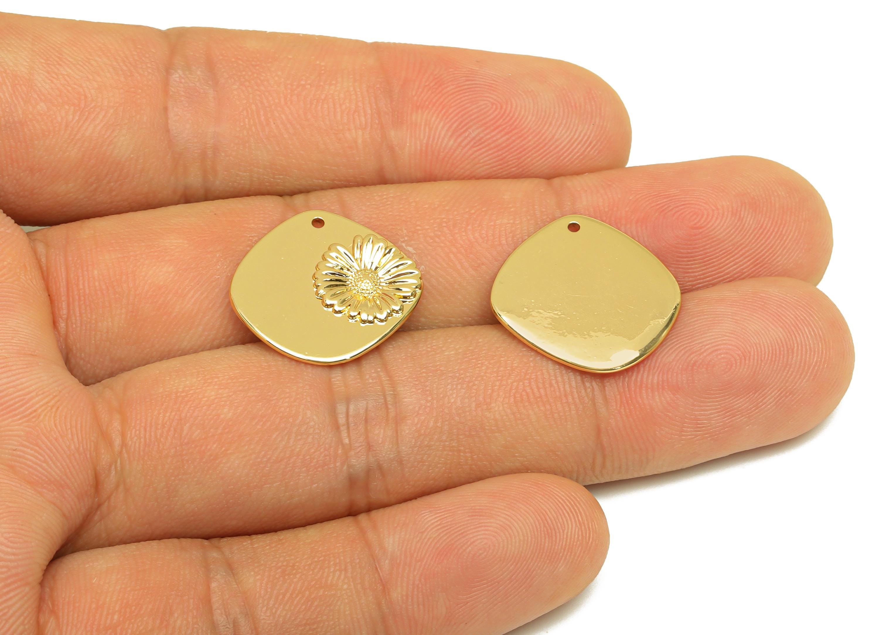 Brass Square Daisy Charm - Textured Flower Earring Charm - Gold Daisy Pendant - For Necklace - 18k Real Gold Plated -17.68x16.98x2mm-RGP7634 - DOMEDBAZAAR