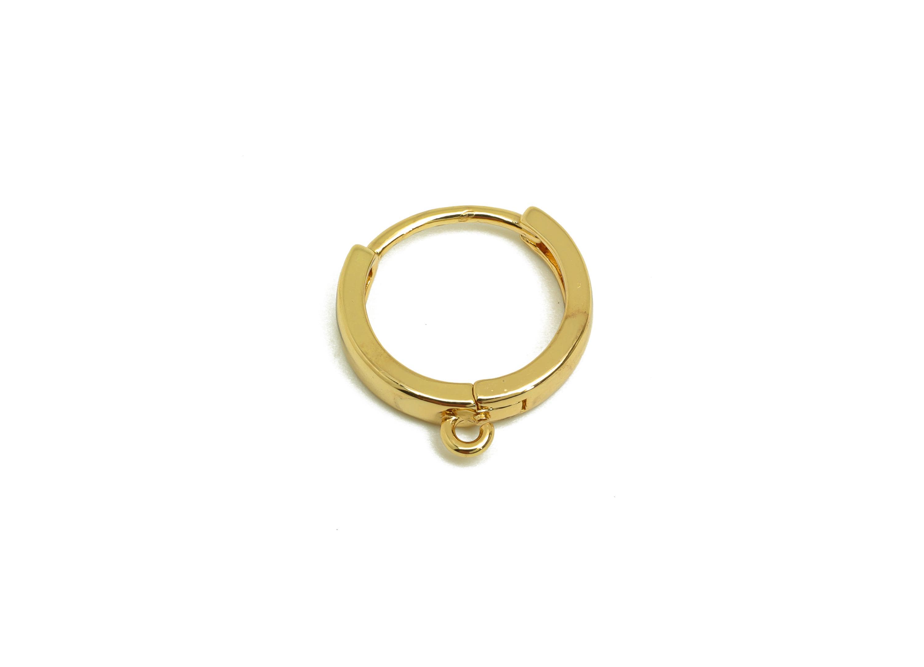 Brass Round Huggie Earring - Minimalist Round Huggie Ear Clasps - Hoop Earring with Loop - 18K Real Gold Plated -16.92x15.6x1.67mm - RGP7636 - DOMEDBAZAAR