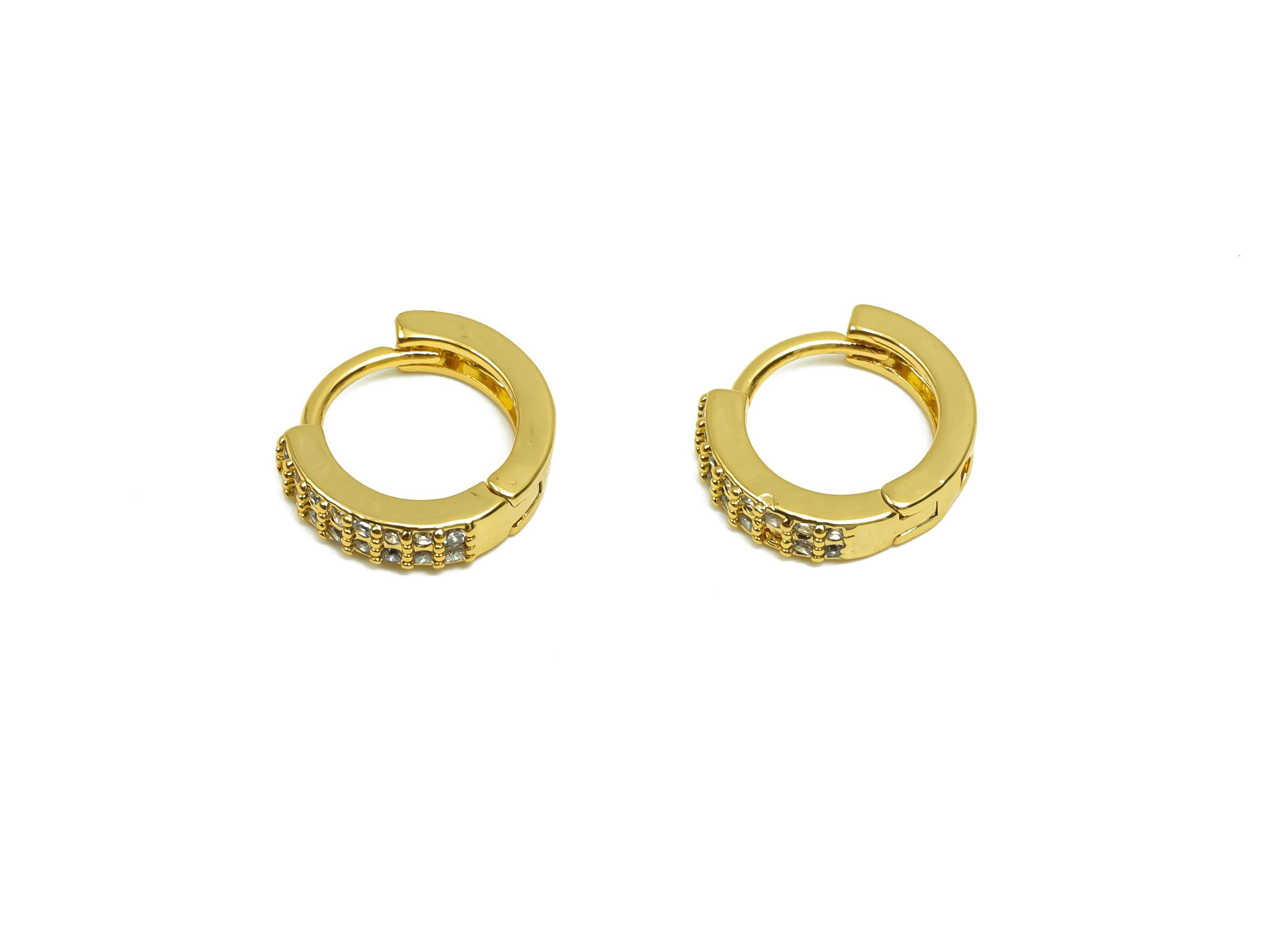 Brass CZ Hoop Earring - Brass Pattern Huggie Hoop Earring - Cubic Zircon Mini Hoop Earring - 18K Real Gold Plating - 10x11x2.6mm - RGP8333 - DOMEDBAZAAR