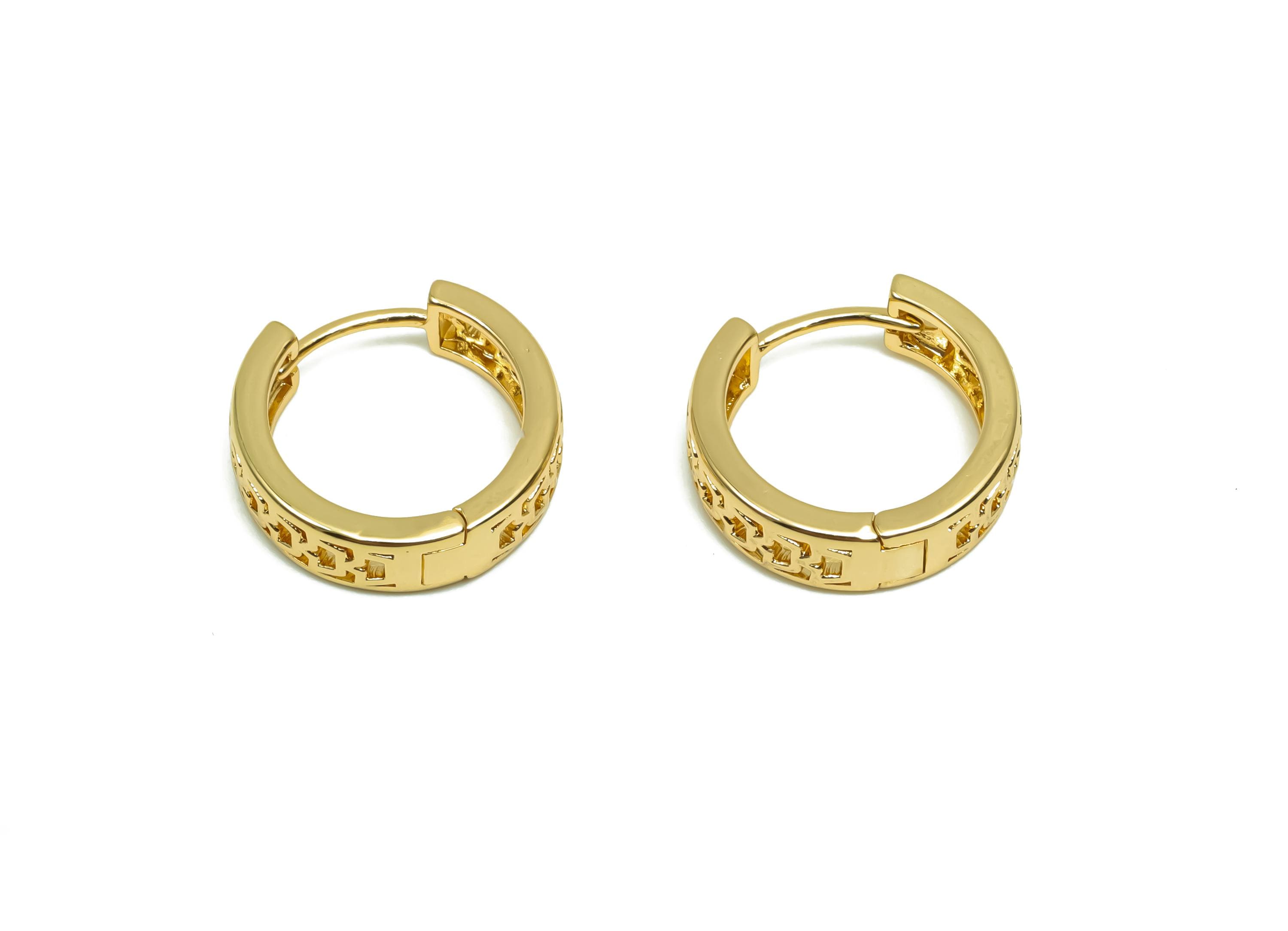 Brass Hoop Earring - Brass Huggie Hoop Earring With Loop - Brass Hollow Clasp Hoop Earring - 18K Real Gold Plating - 16x15x4mm - RGP8362 - DOMEDBAZAAR