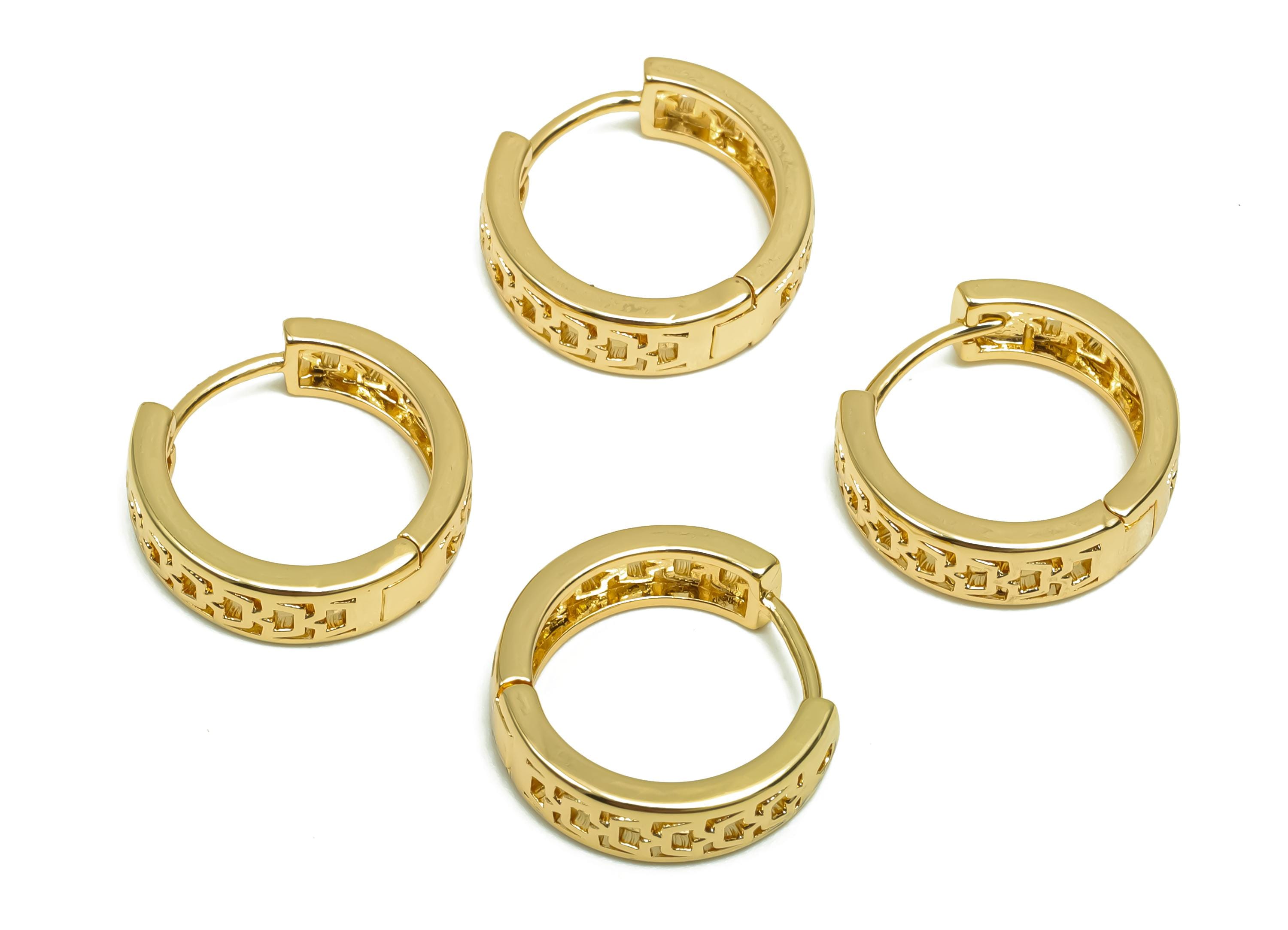 Brass Hoop Earring - Brass Huggie Hoop Earring With Loop - Brass Hollow Clasp Hoop Earring - 18K Real Gold Plating - 16x15x4mm - RGP8362 - DOMEDBAZAAR