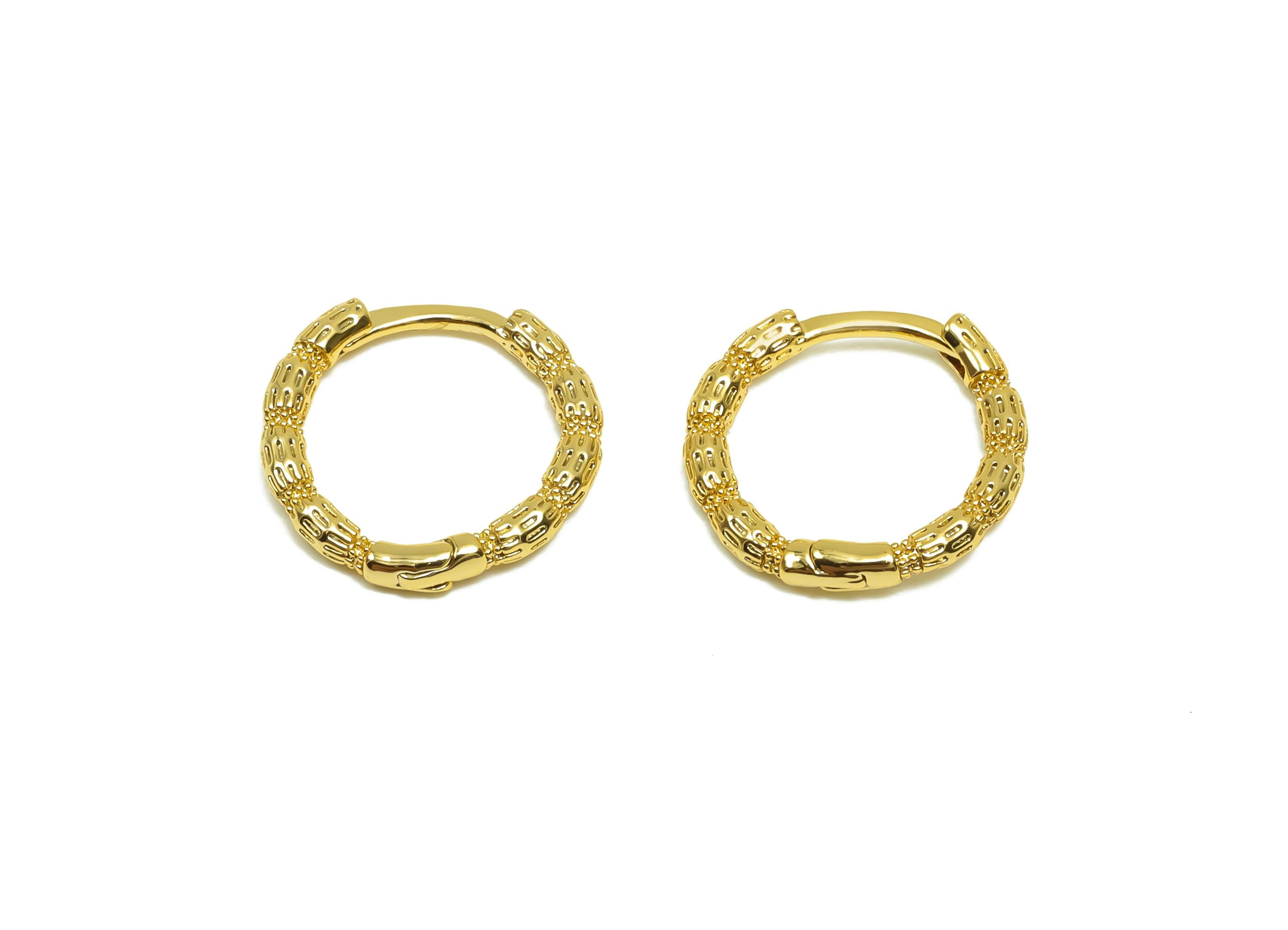 Brass Hoop Earring - Brass Huggie Hoop Earring With Loop - Brass Textured Clasp Hoop Earring - 18K Real Gold Plating - 12x13x1mm -RGP8334 - DOMEDBAZAAR