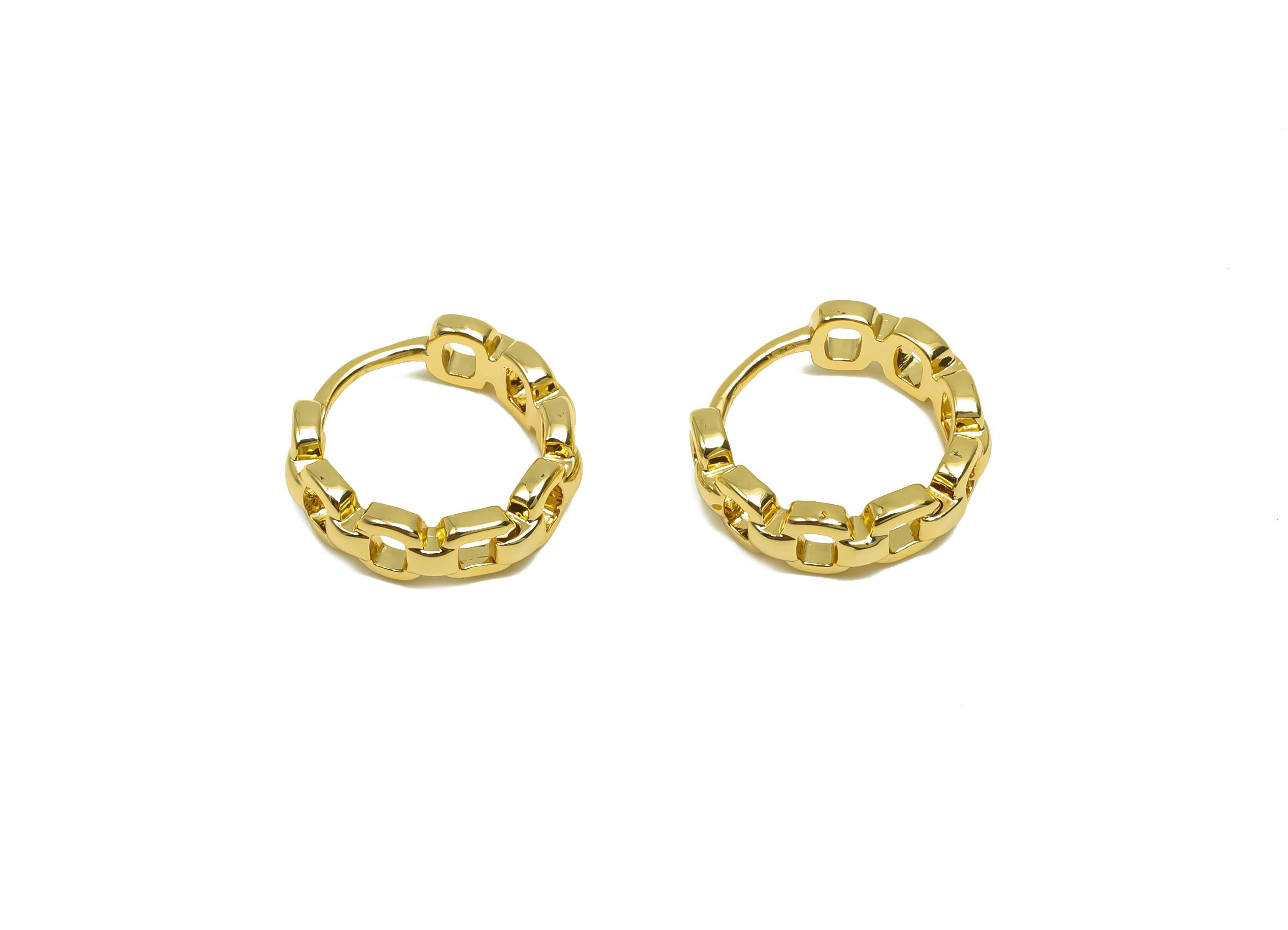 Brass Hoop Earring - Brass Chain Huggie Hoop Earring - Brass Chain Clasp Hoop Earring - 18K Real Gold Plating - 11.89x12.72x2.25mm -RGP8338 - DOMEDBAZAAR