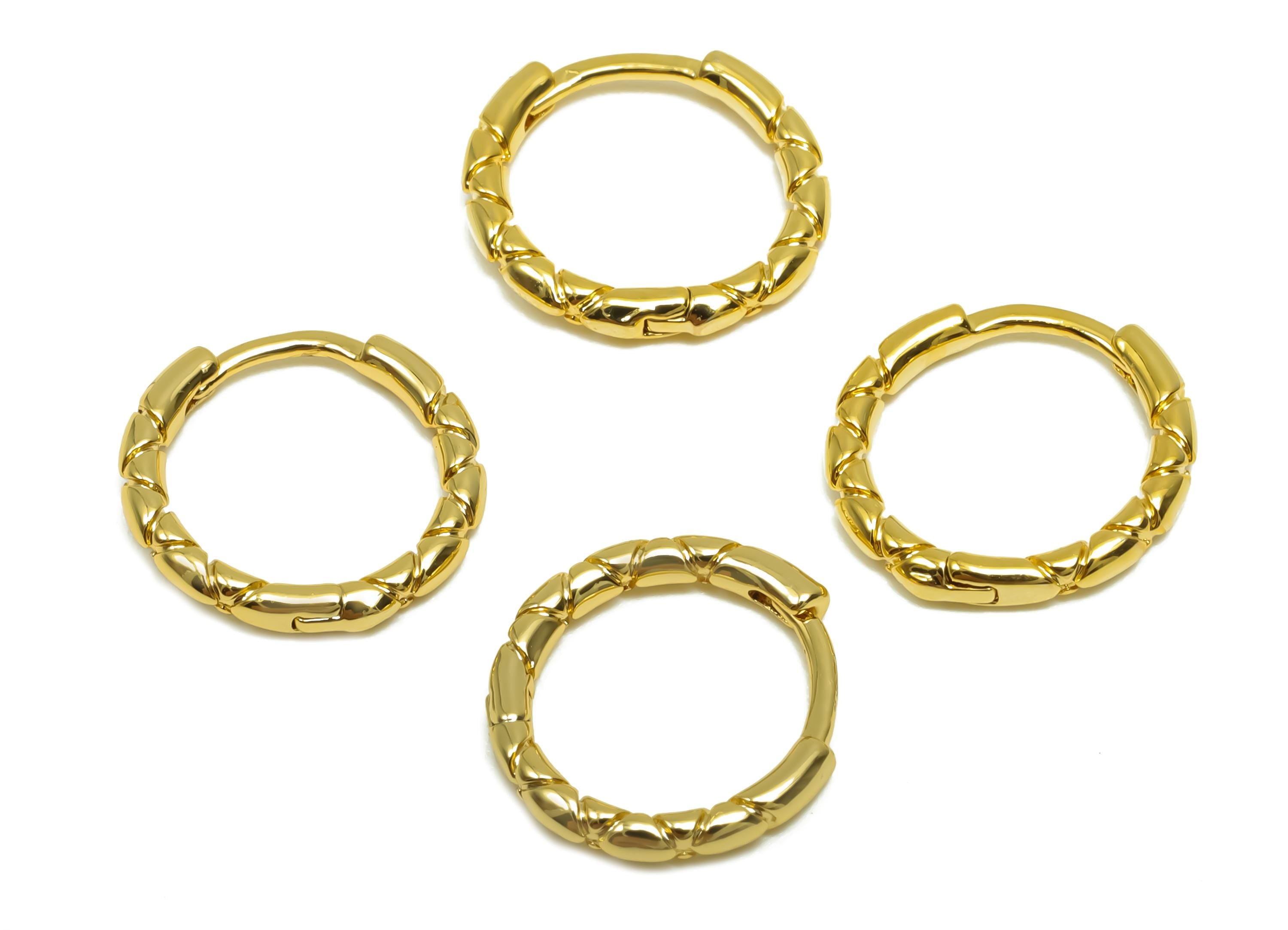 Brass Hoop Earring - Brass Textured Huggie Hoop Earring - Brass Mini Clasp Hoop Earring - 18K Real Gold Plating - 12.53x12.6x1.7mm - RGP8336 - DOMEDBAZAAR