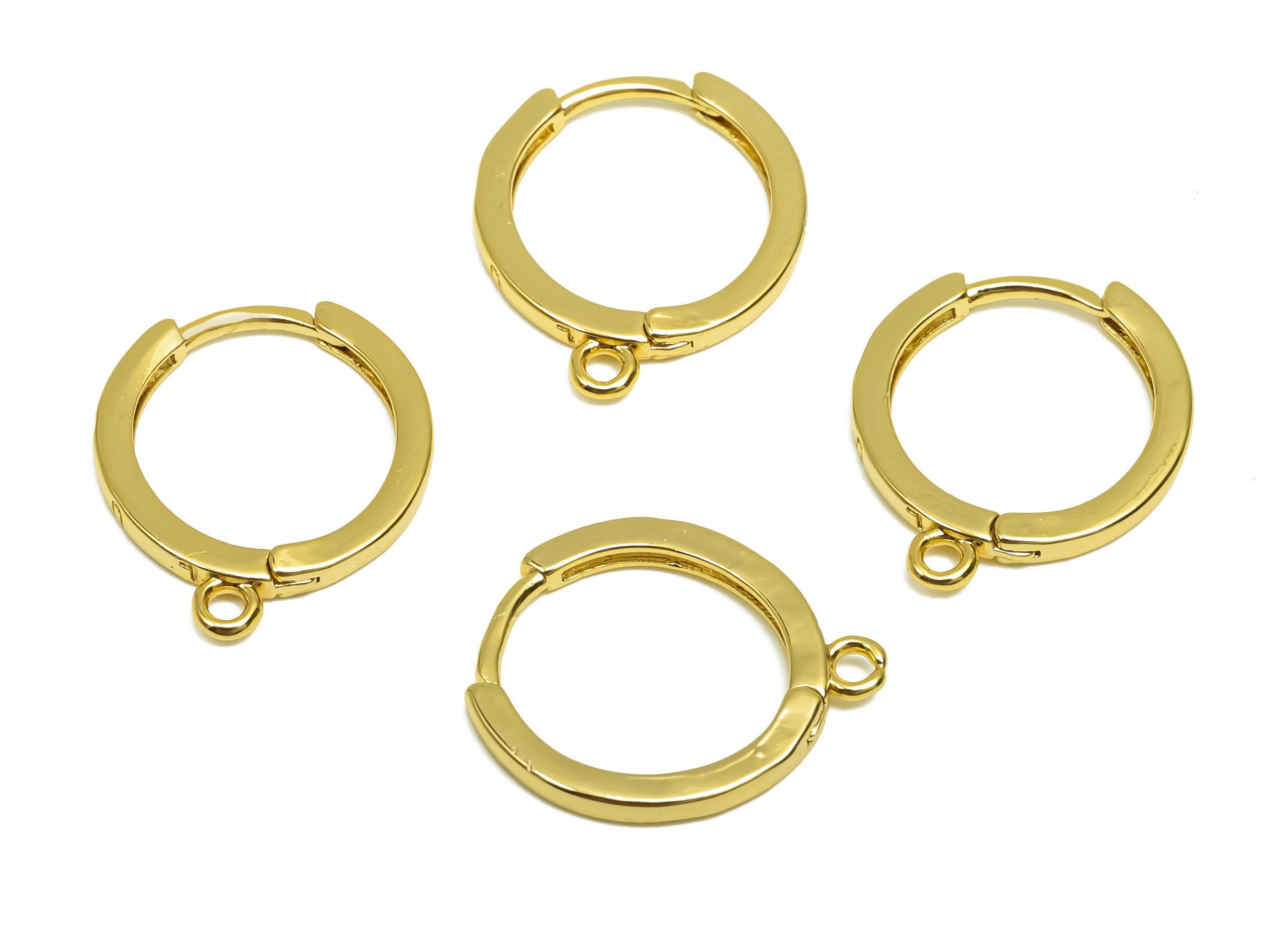 Brass  Hoop Earring - Brass Huggie Hoop Earring With Loop - Round Clasp Earring For Tassel - 18K Real Gold Plating - 16.68x14x1mm -RGP8320 - DOMEDBAZAAR