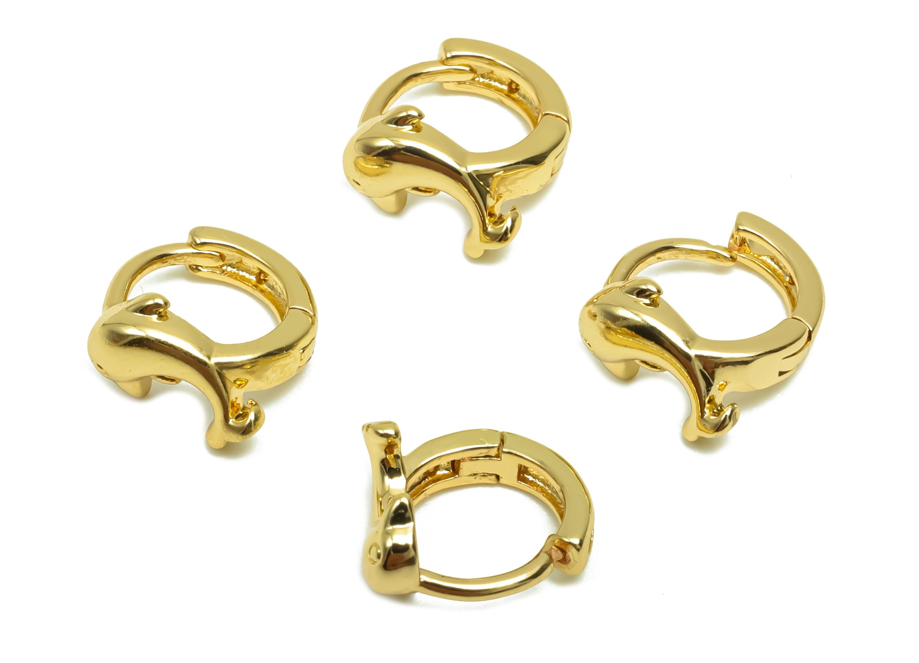 Brass Dolphin Hoop Earring - Brass Huggie Hoop Earring - Brass Fish Hoop Earring - 18K Real Gold Plating - 9.7x9.45x5.5mm - RGP8360 - DOMEDBAZAAR