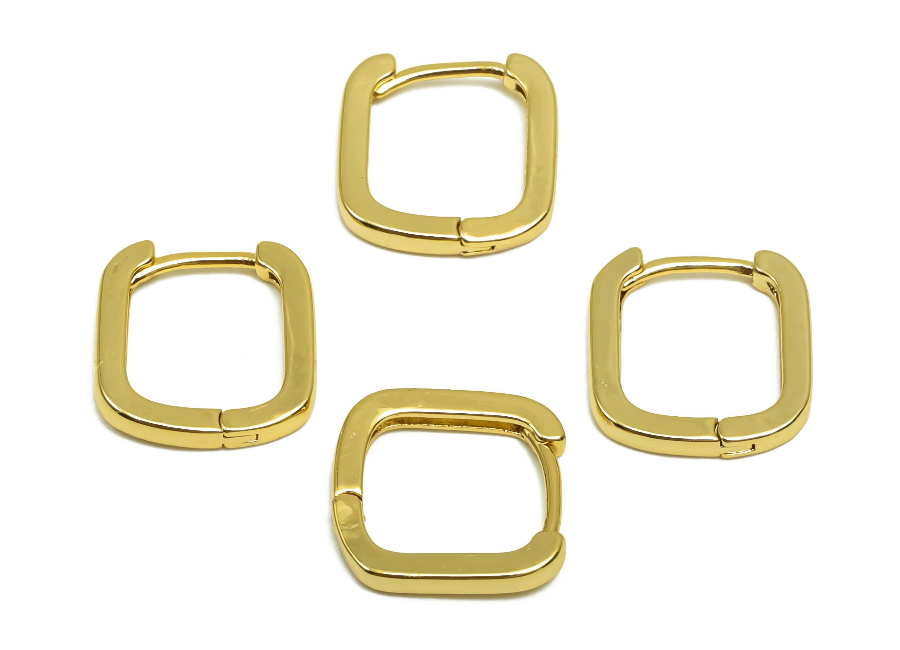 Brass Square Hoop Earring - Brass Huggie Hoop Earring - Geometry Clasp Earring For Tassel - 18K Real Gold Plating - 12.17x11.97x1mm -RGP8332 - DOMEDBAZAAR