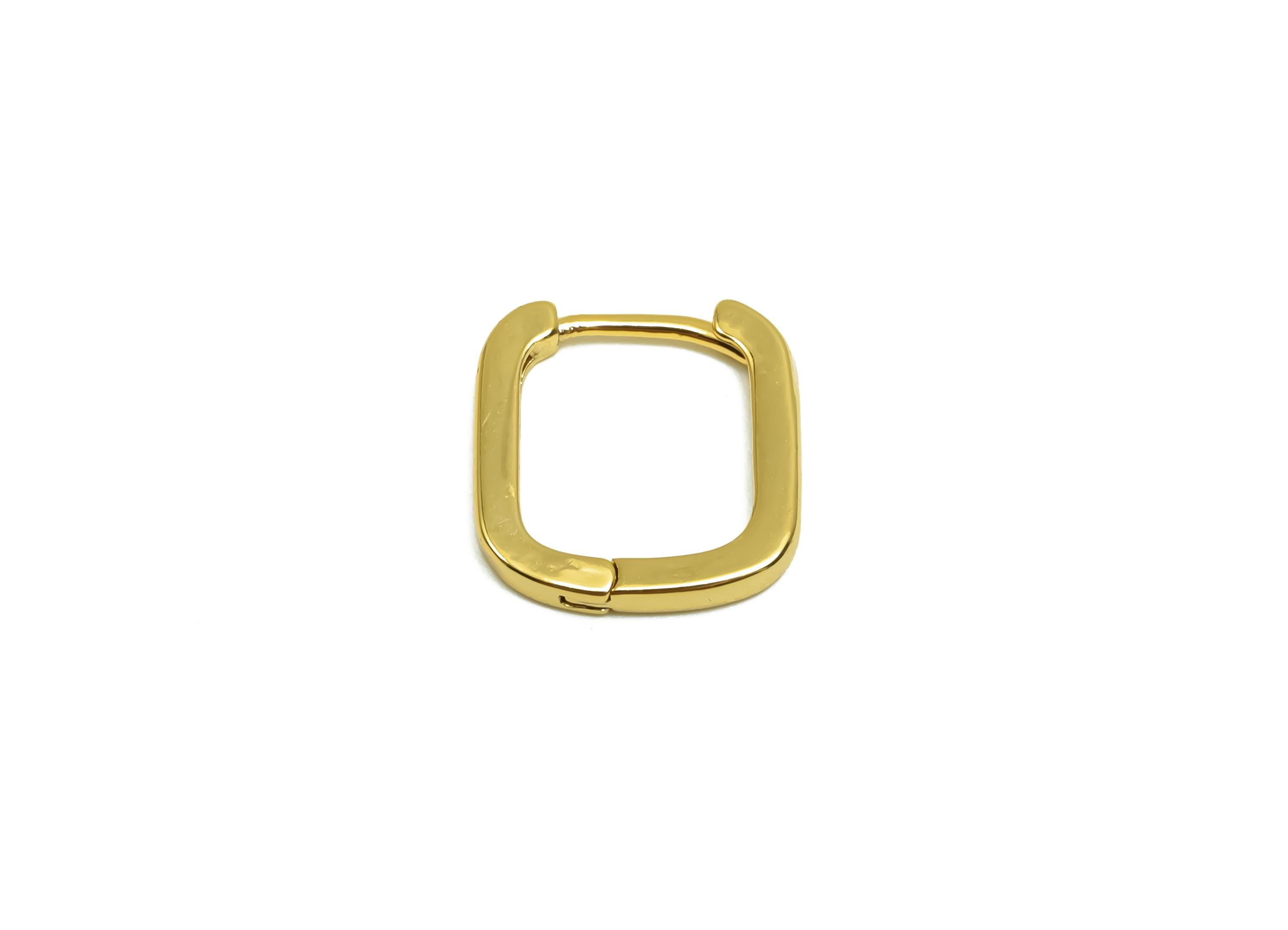 Brass Square Hoop Earring - Brass Huggie Hoop Earring - Geometry Clasp Earring For Tassel - 18K Real Gold Plating - 12.17x11.97x1mm -RGP8332 - DOMEDBAZAAR