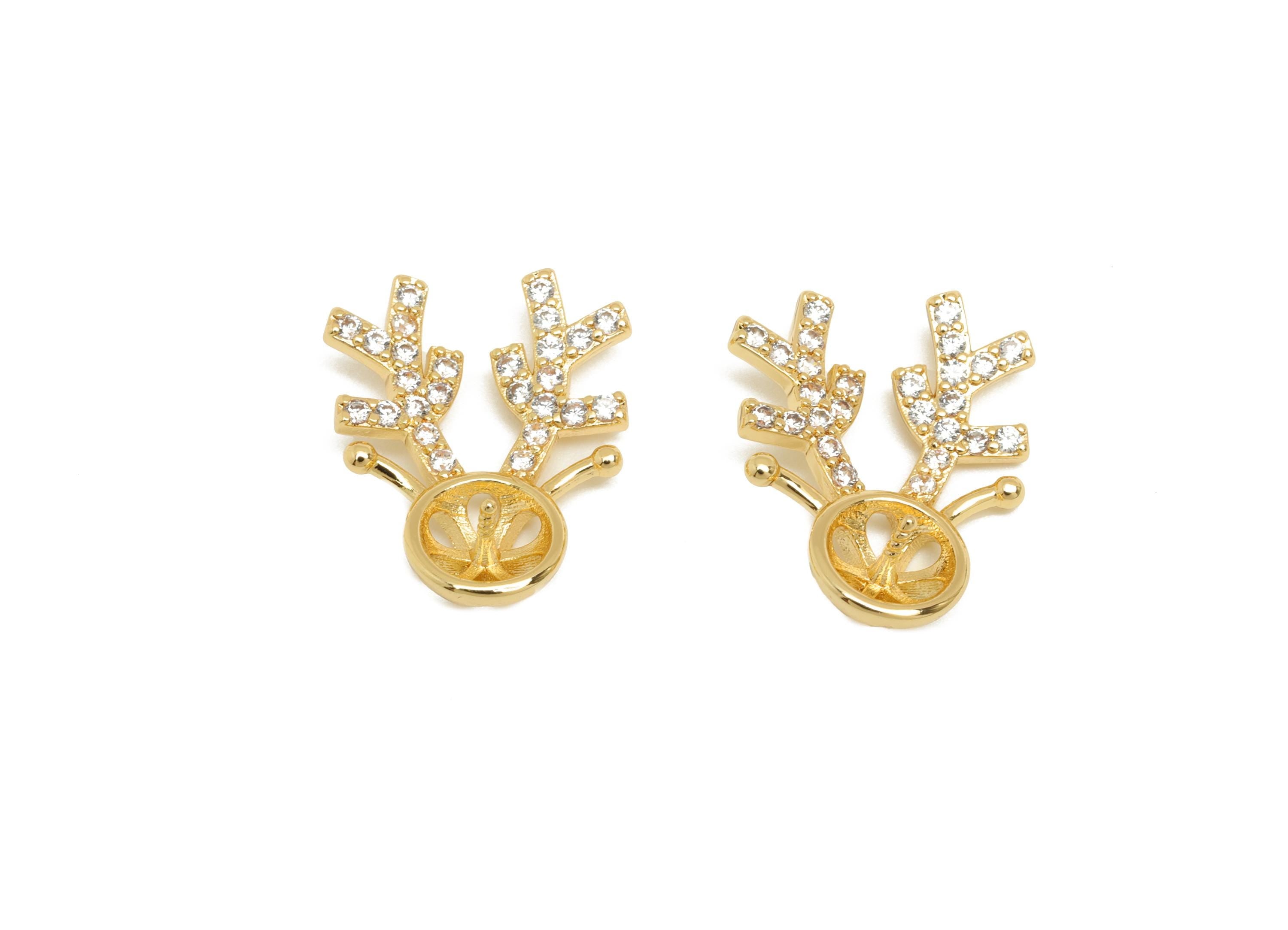 Brass Coral Setting Charm - Gold Coral Zircon Earring Charm - CZ Coral Setting Pendant - 18K Real Gold Plated - 19.08x15.09x2.93mm - RGP7640 - DOMEDBAZAAR