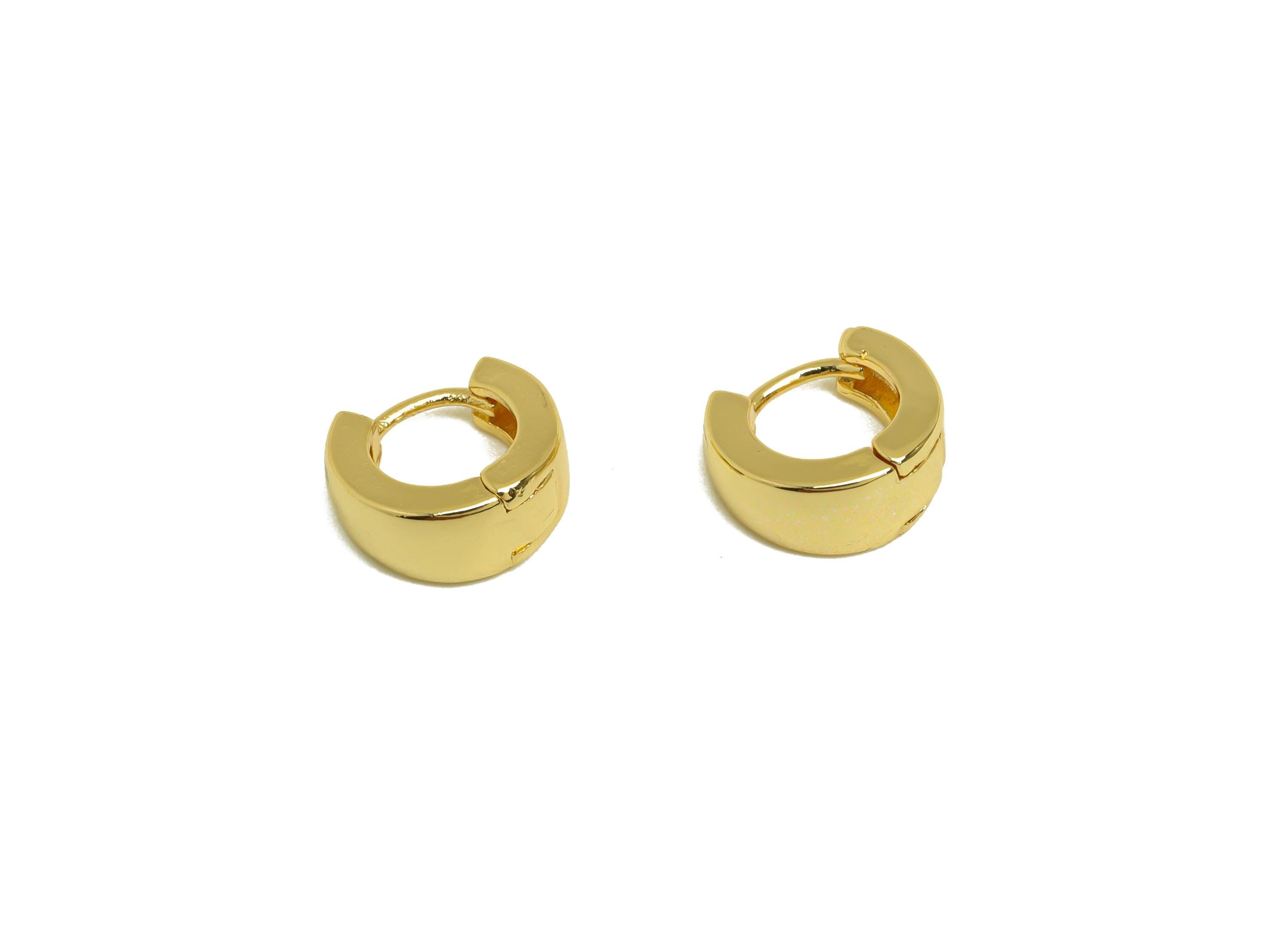 Brass Hoop Earring Clasp - Tiny Gold Round Huggie Hoop Earring - Mini Thick Hoop Earring - 18K Real Gold Plated - 10.12x8.9x2.05mm - RGP7641 - DOMEDBAZAAR