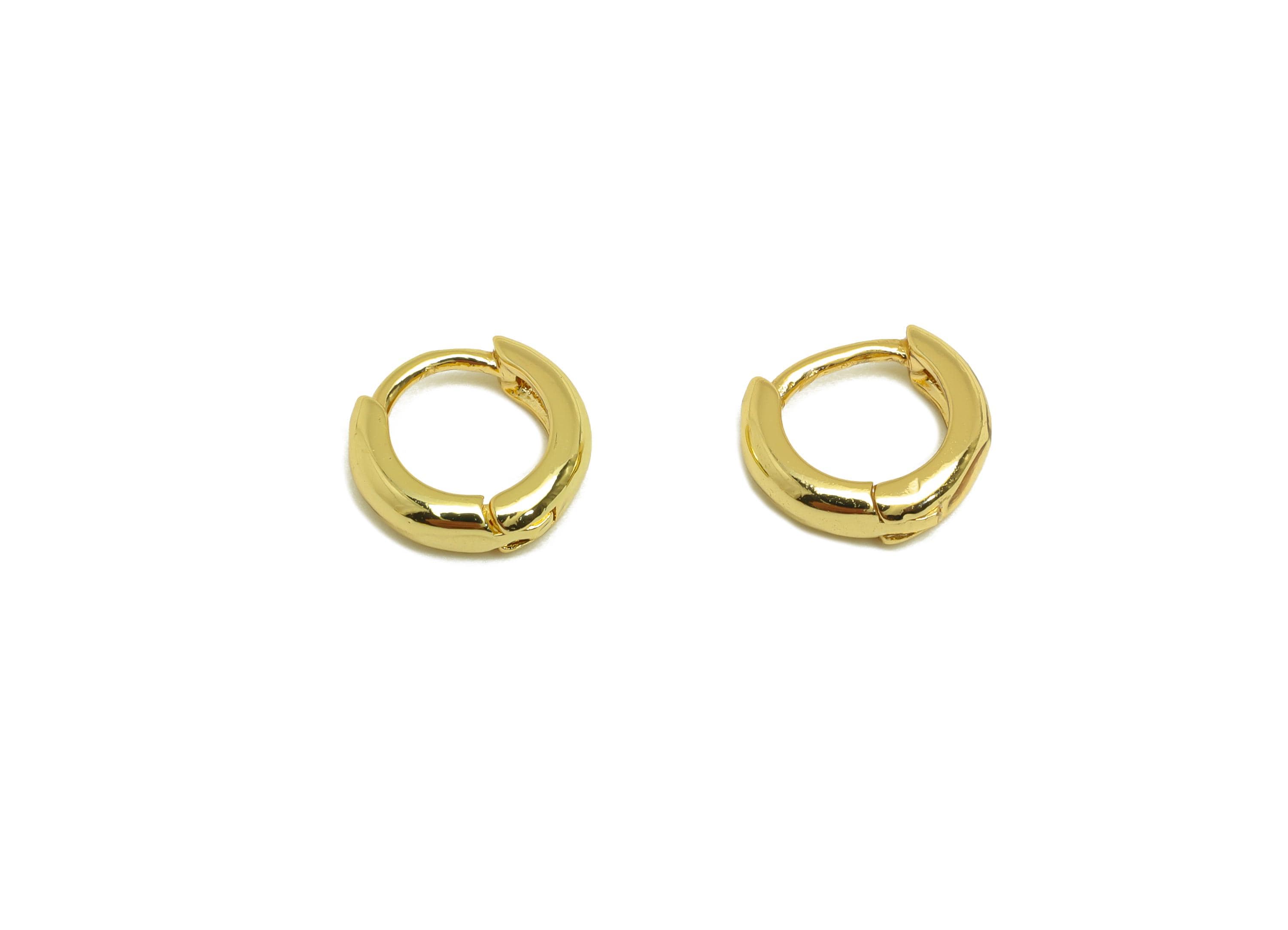 Brass Hoop Earring Clasp - Tiny Gold Round Huggie Hoop Earring - Mini Thick Hoop Earring - 18K Real Gold Plating - 9.45x8.9x1.51mm - RGP7645 - DOMEDBAZAAR