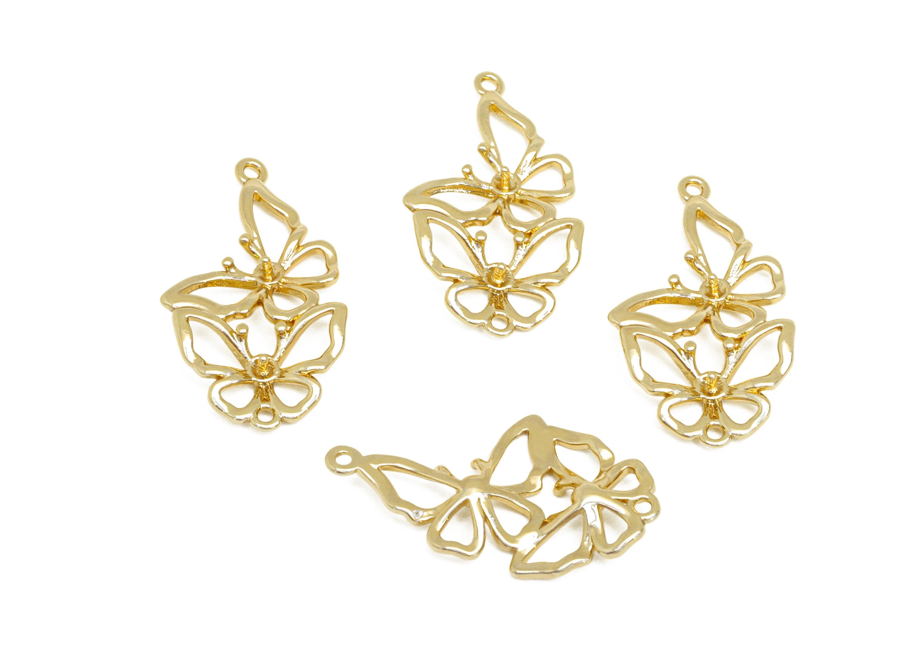 Brass Butterfly Charm - Gold Hollow Animal Earring Charm - Brass Hollow Pendant Setting - 18K Real Gold Plating - 13.4x23.9x2.26mm - RGP7656 - DOMEDBAZAAR
