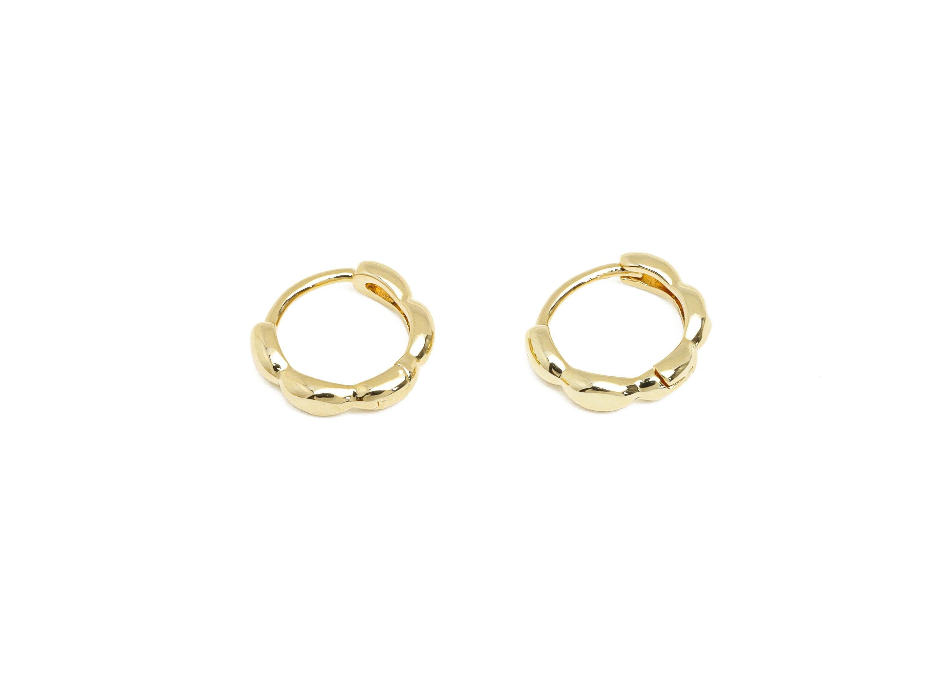 Brass Flower Hoop Earrings - Gold Round Huggie Hoop Earring Clasp - Flower Hoop Earring - 18K Real Gold Plated - 11.5x11.26x1.45mm - RGP7657 - DOMEDBAZAAR