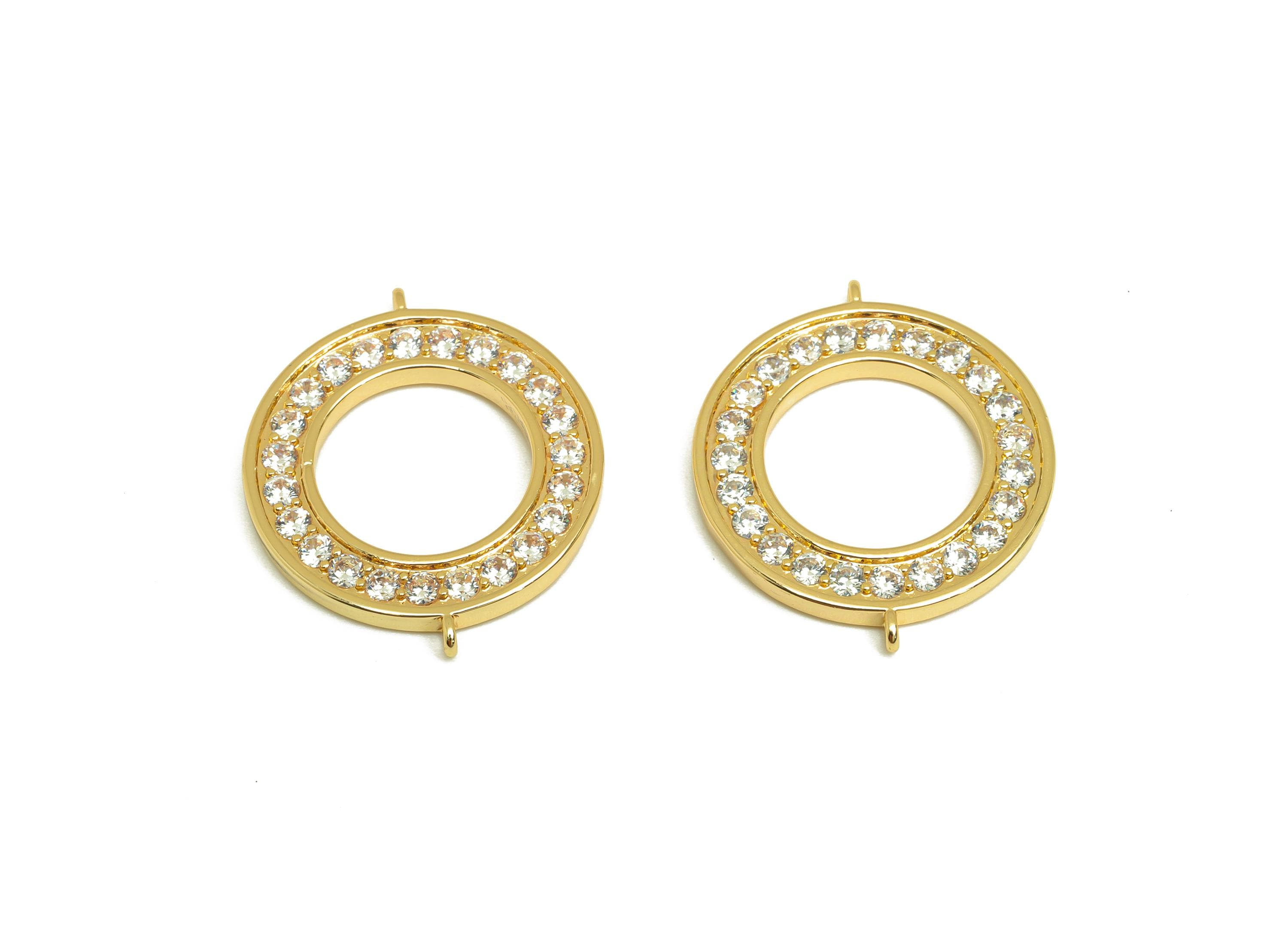 Brass Round Connector - Gold Circle Zircon Charms - CZ Round Connector - 18K Real Gold Plated -Jewelry Supplies - 23.7x19.9x3.82mm - RGP7658 - DOMEDBAZAAR