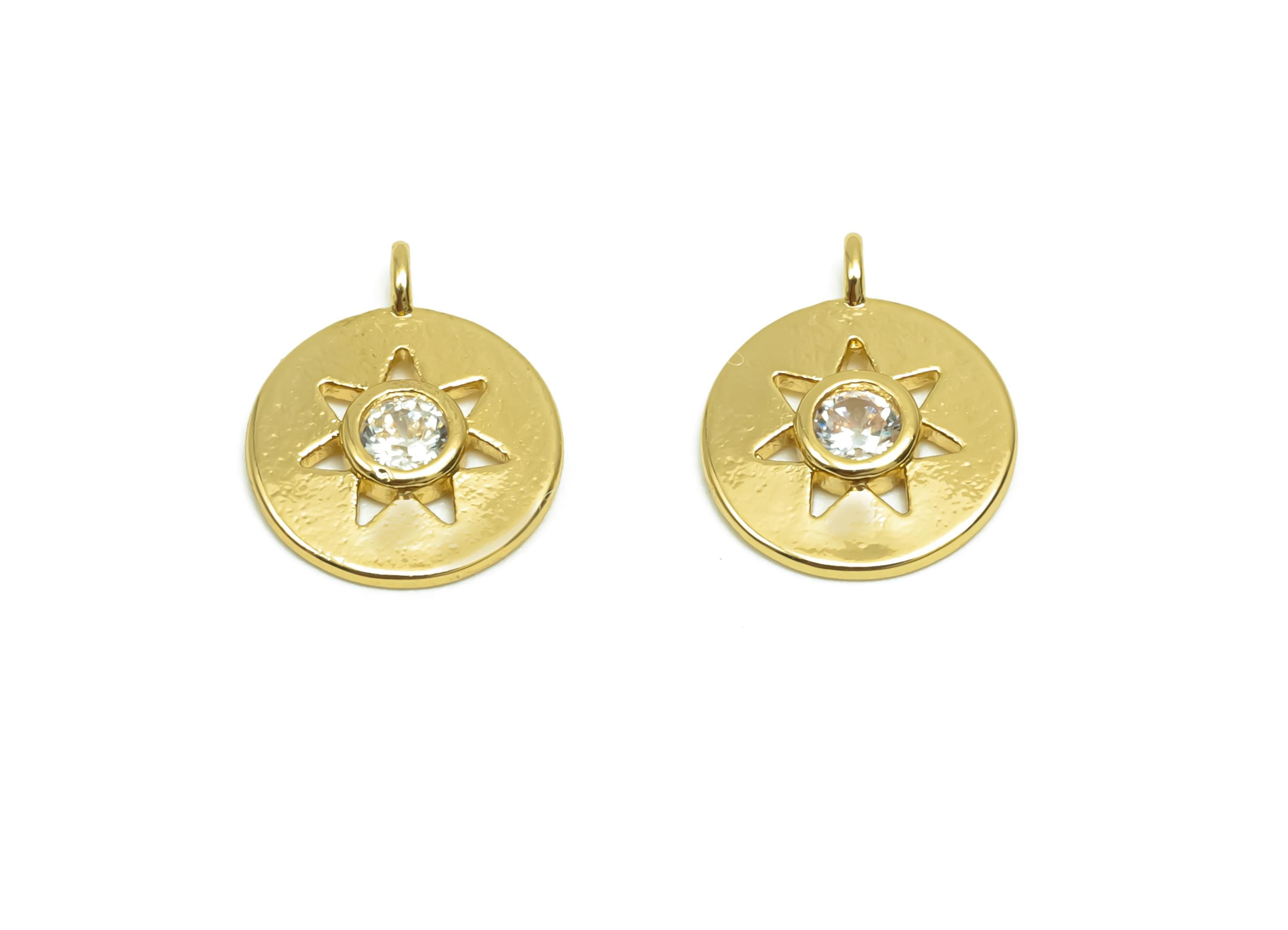 Brass Mini Star Charms - Brass Round Bracelet Charms - CZ Triangle Pendant Cubic Zircon - 18K Real Gold Plating - 12.3x10x1.75mm - RGP8354 - DOMEDBAZAAR