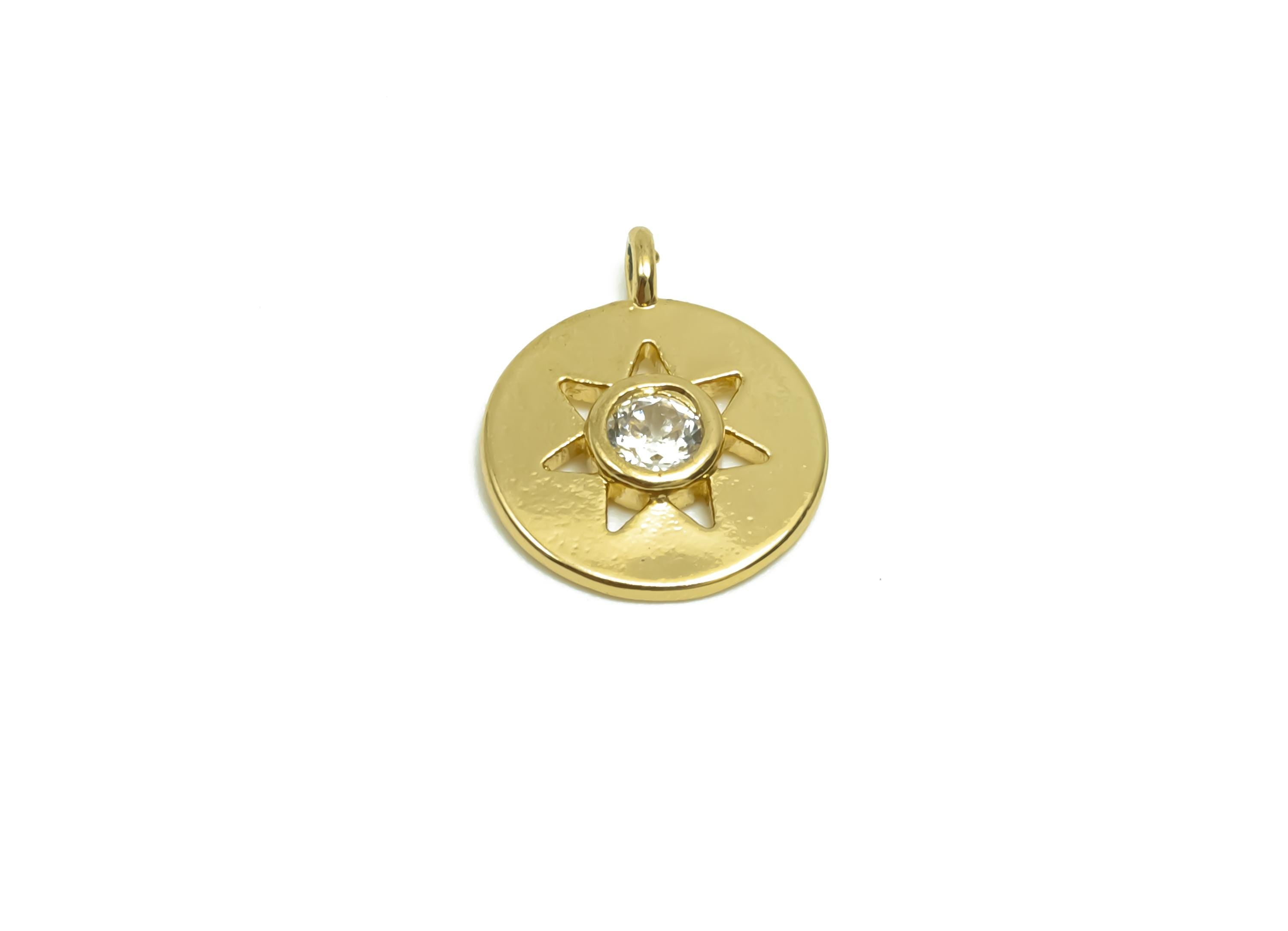 Brass Mini Star Charms - Brass Round Bracelet Charms - CZ Triangle Pendant Cubic Zircon - 18K Real Gold Plating - 12.3x10x1.75mm - RGP8354 - DOMEDBAZAAR